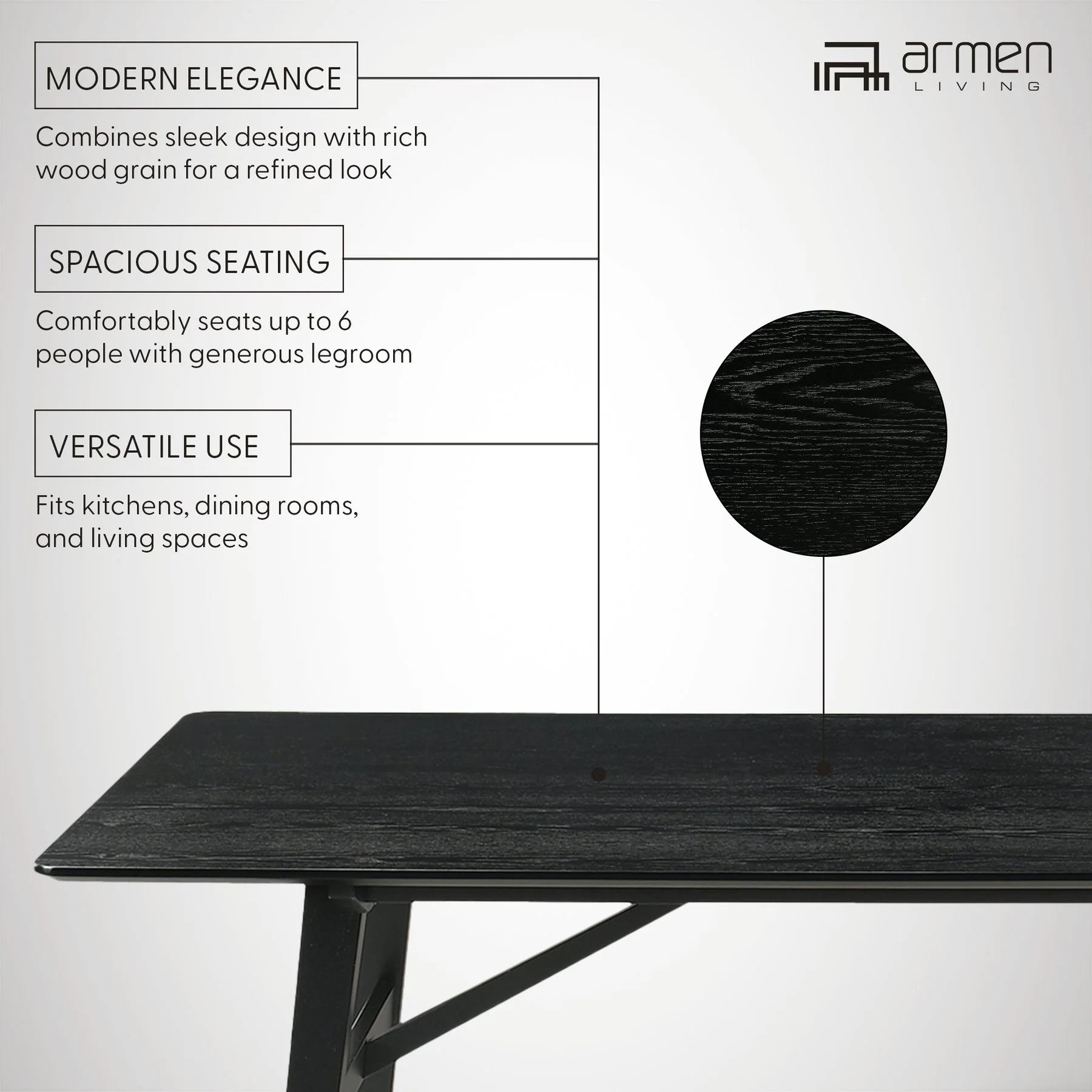 Channell Wood Dining Table in Black Finish - Image 9