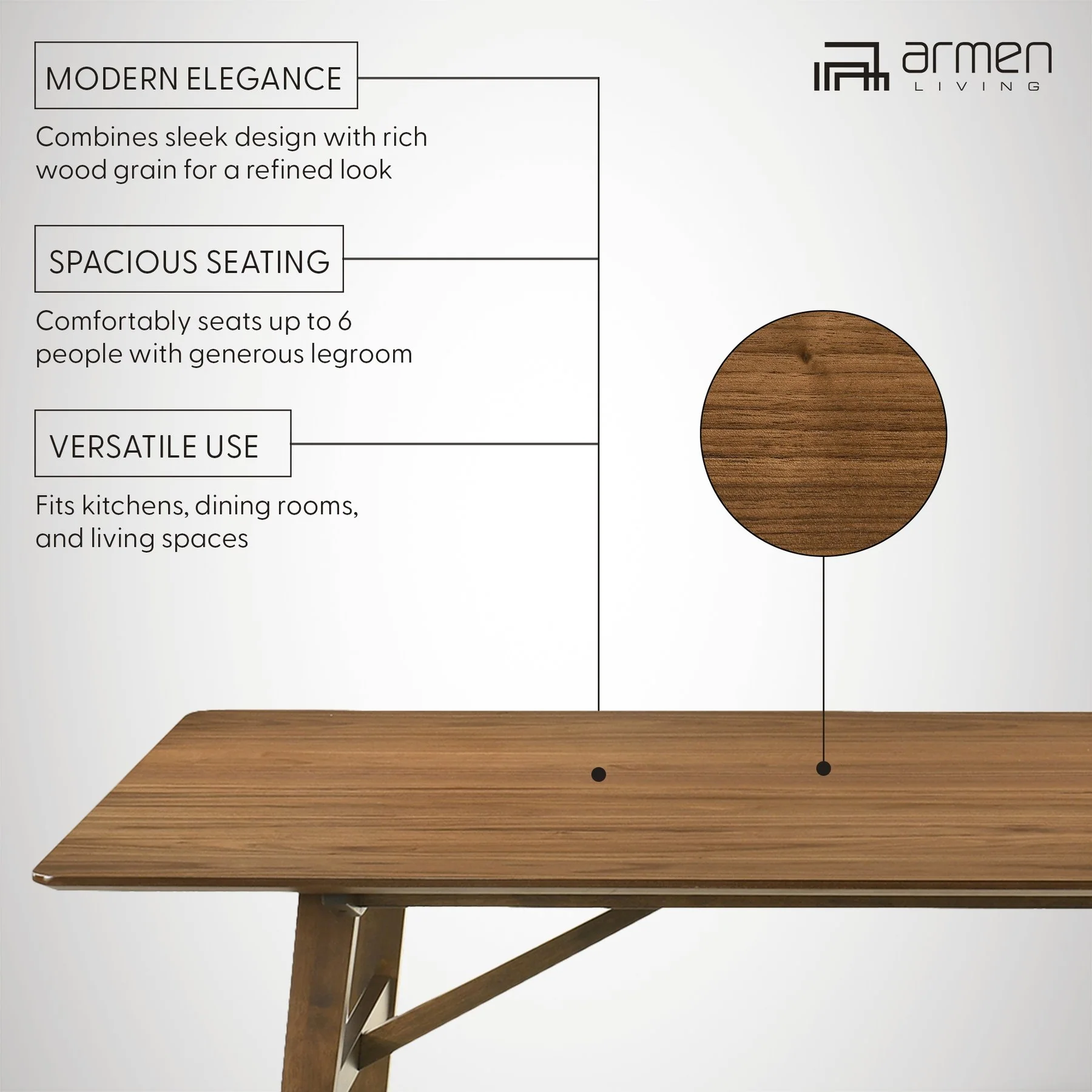 Channell Wood Dining Table in Walnut Finish - Image 9