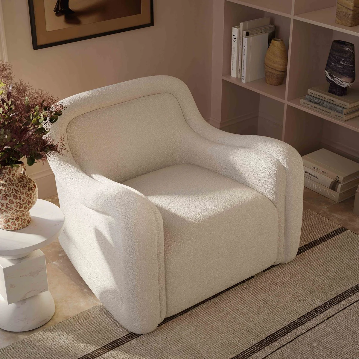 Charli Cream Boucle Swivel Chair - Image 2