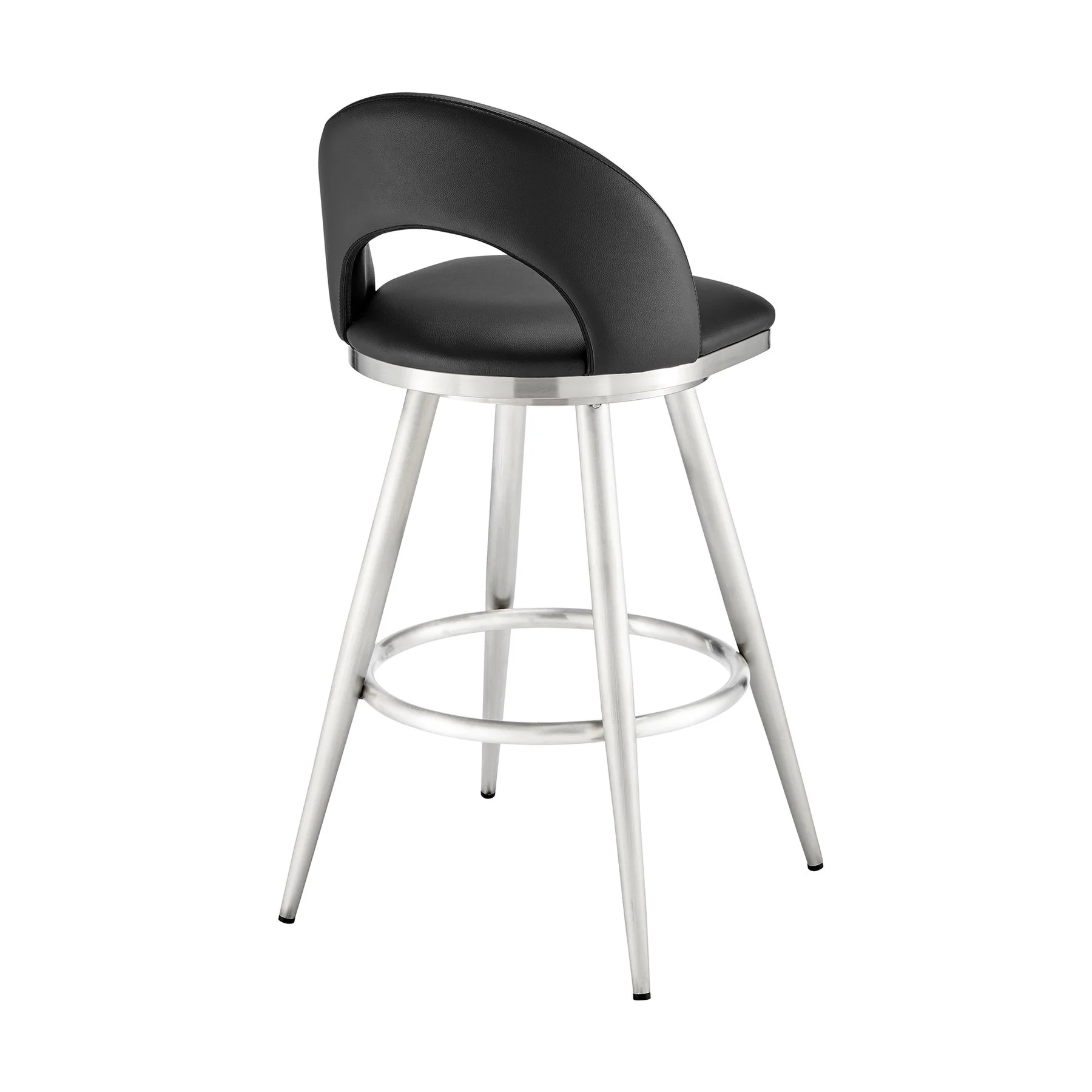 Charlotte 26" Swivel Counter Stool in Brushed Stainless Steel and Black Faux Leather - Image 4