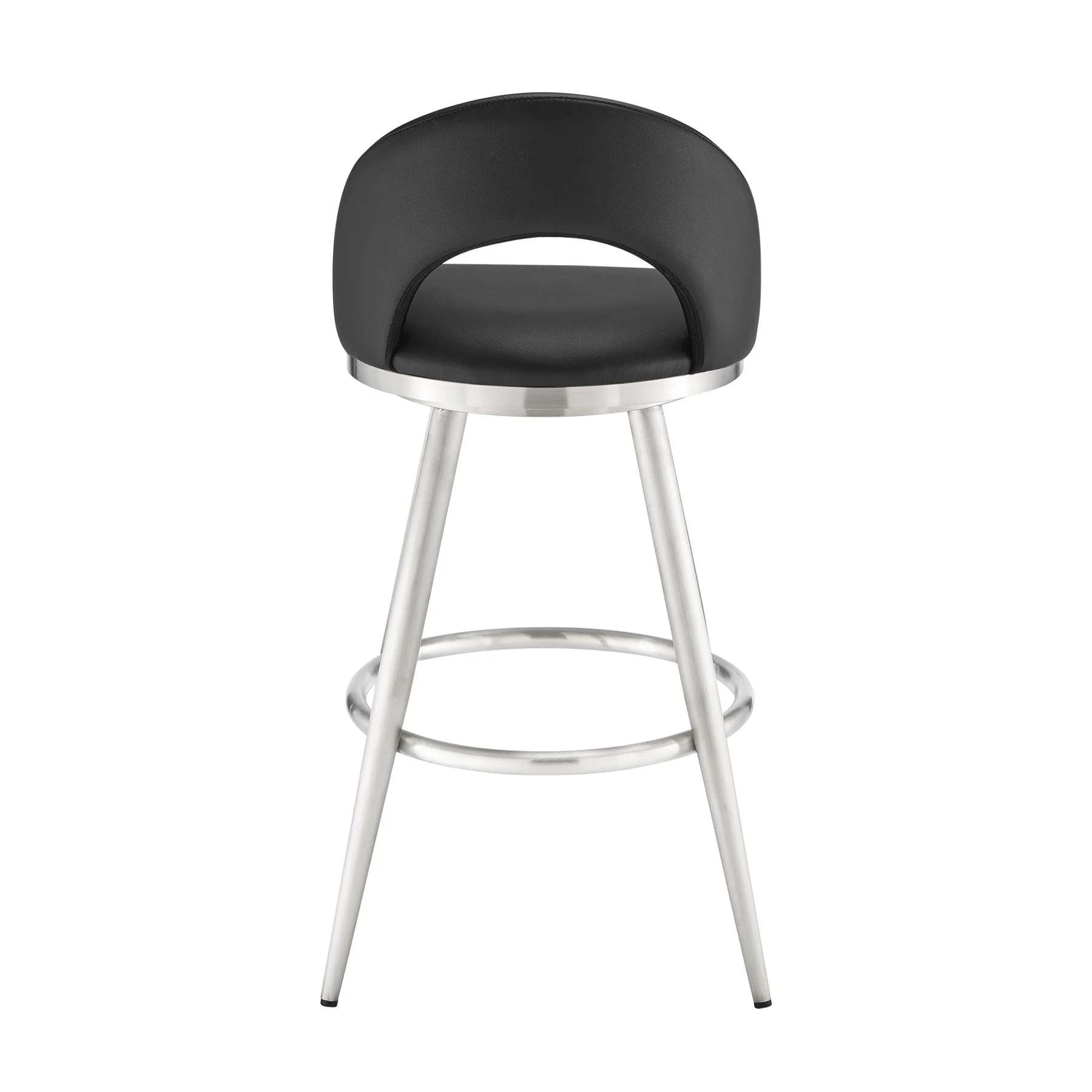 Charlotte 26" Swivel Counter Stool in Brushed Stainless Steel and Black Faux Leather - Image 5
