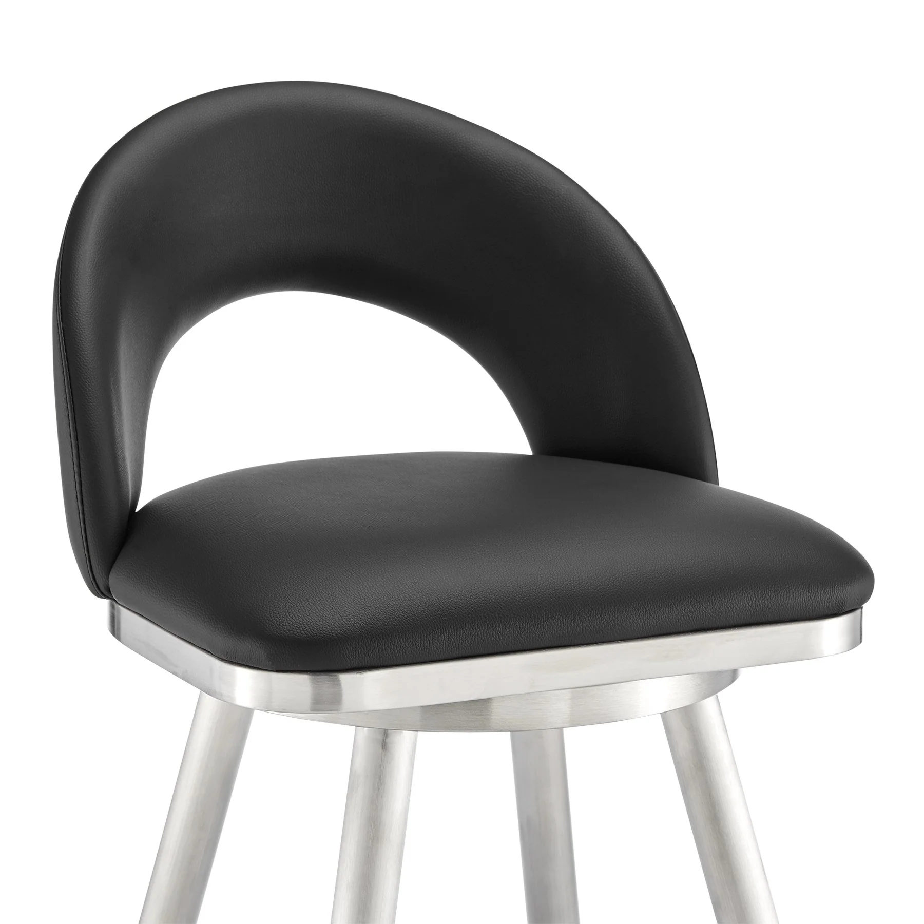 Charlotte 26" Swivel Counter Stool in Brushed Stainless Steel and Black Faux Leather - Image 6