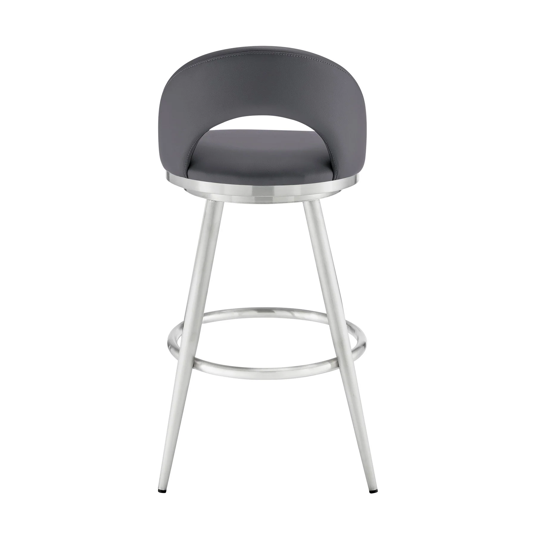 Charlotte 26" Swivel Counter Stool in Brushed Stainless Steel and Gray Faux Leather - Image 5