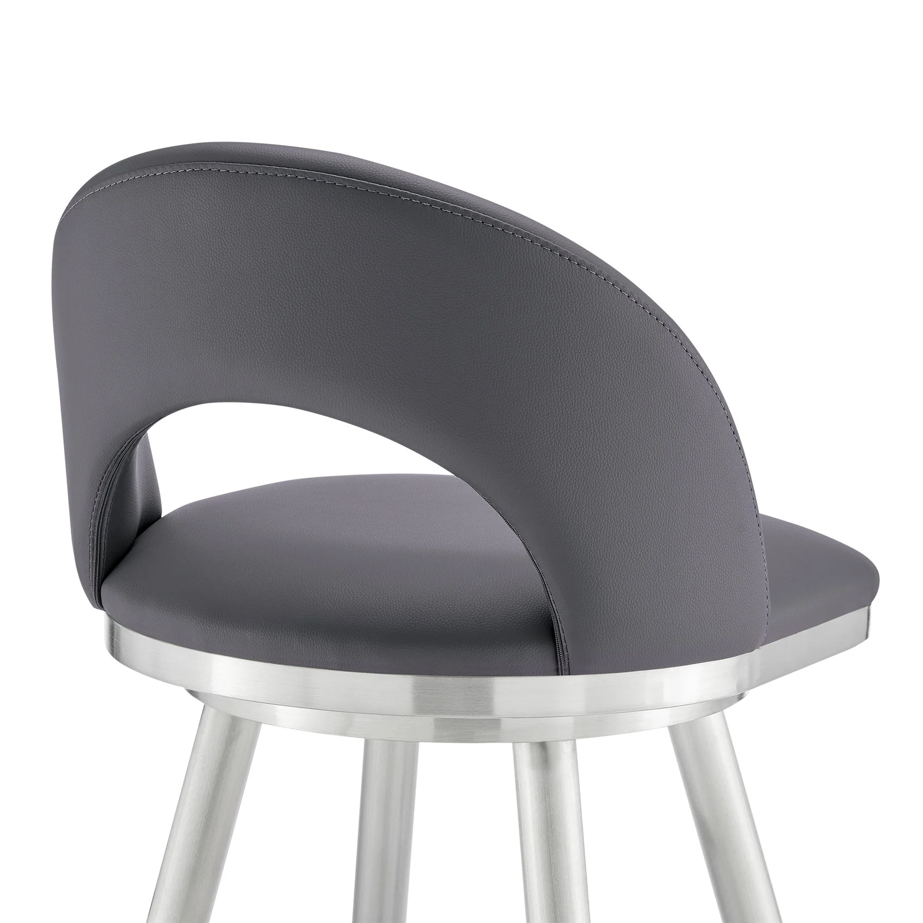 Charlotte 26" Swivel Counter Stool in Brushed Stainless Steel and Gray Faux Leather - Image 7