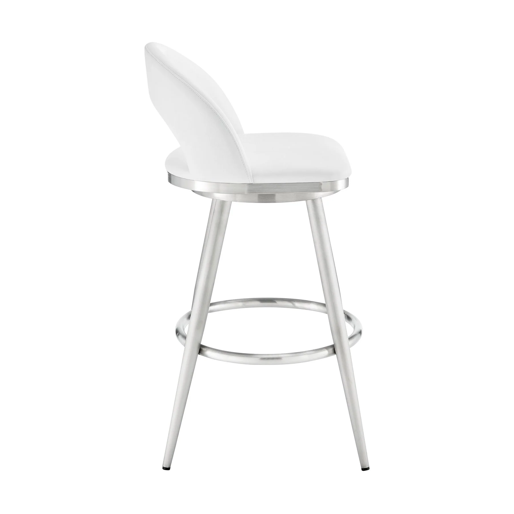 Charlotte 26" Swivel Counter Stool in Brushed Stainless Steel with White Faux Leather - Image 3