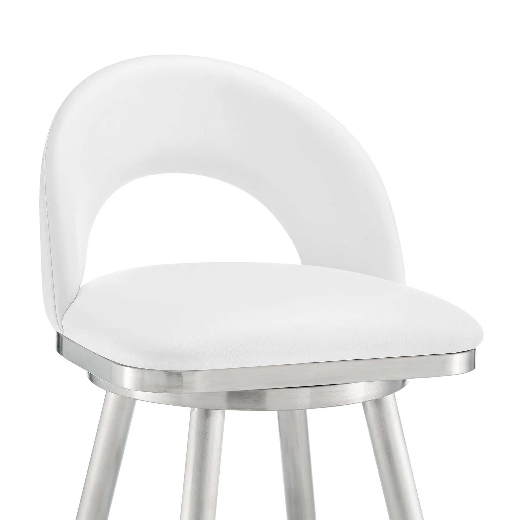 Charlotte 26" Swivel Counter Stool in Brushed Stainless Steel with White Faux Leather - Image 6