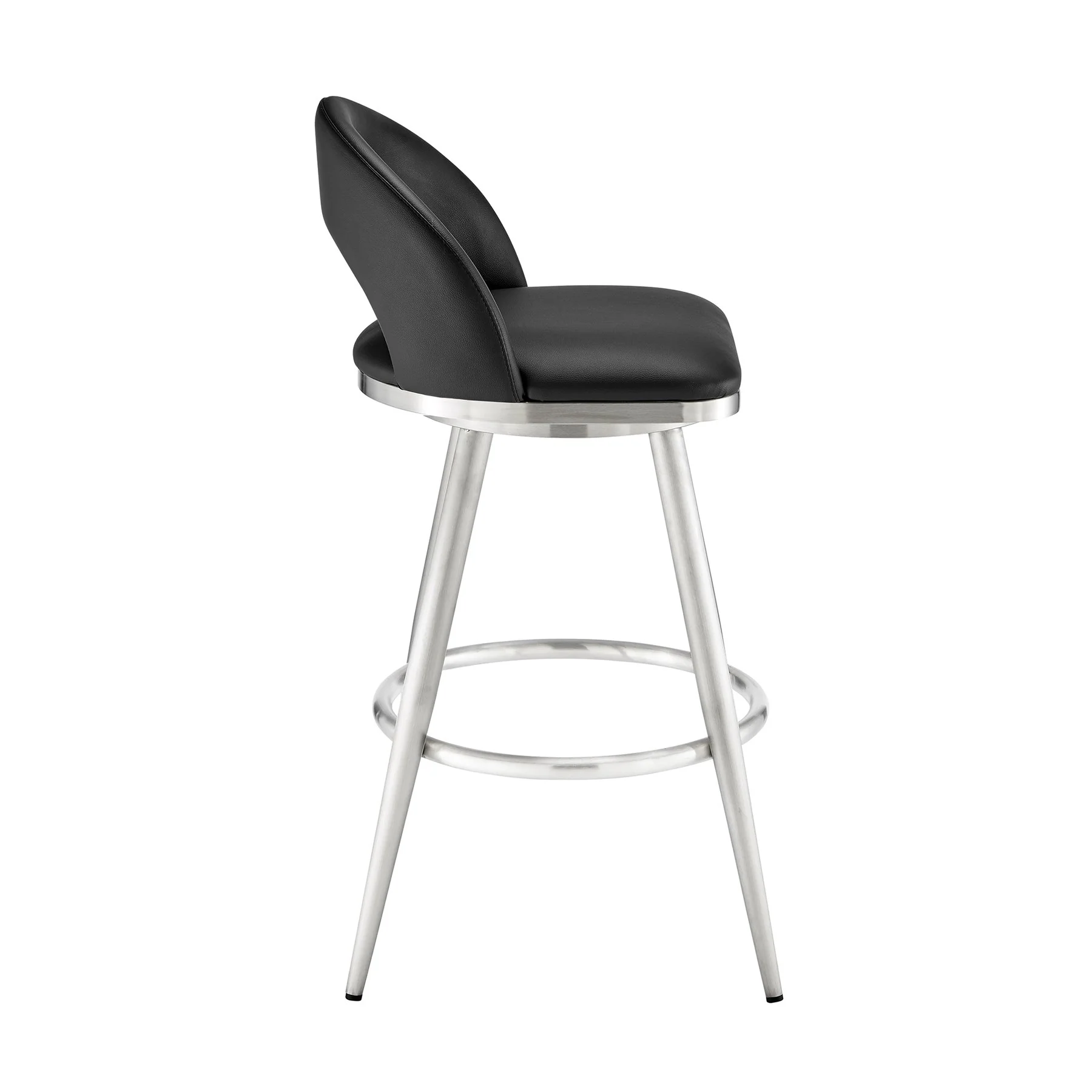 Charlotte 30" Swivel Bar Stool in Brushed Stainless Steel with Black Faux Leather - Image 3