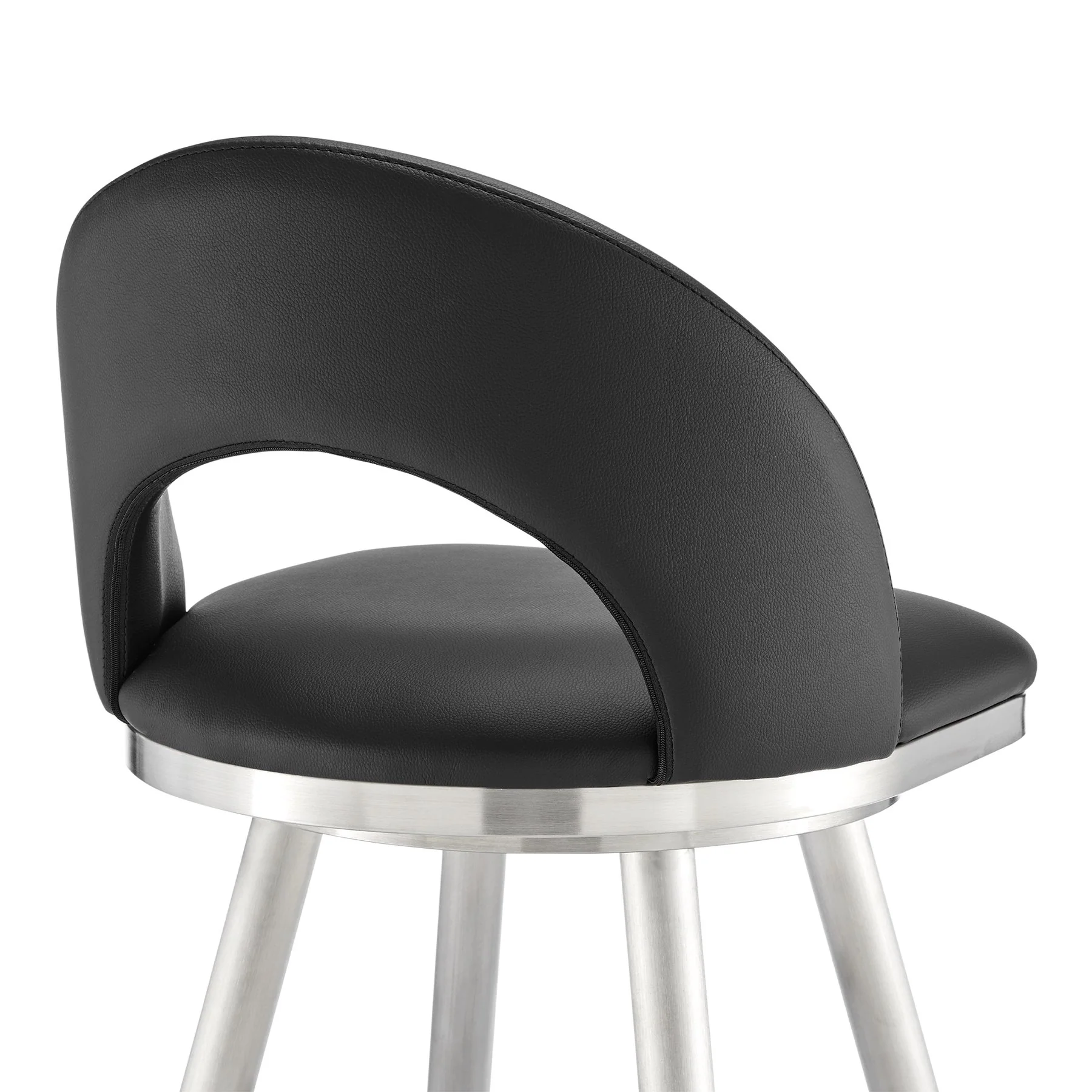 Charlotte 30" Swivel Bar Stool in Brushed Stainless Steel with Black Faux Leather - Image 7
