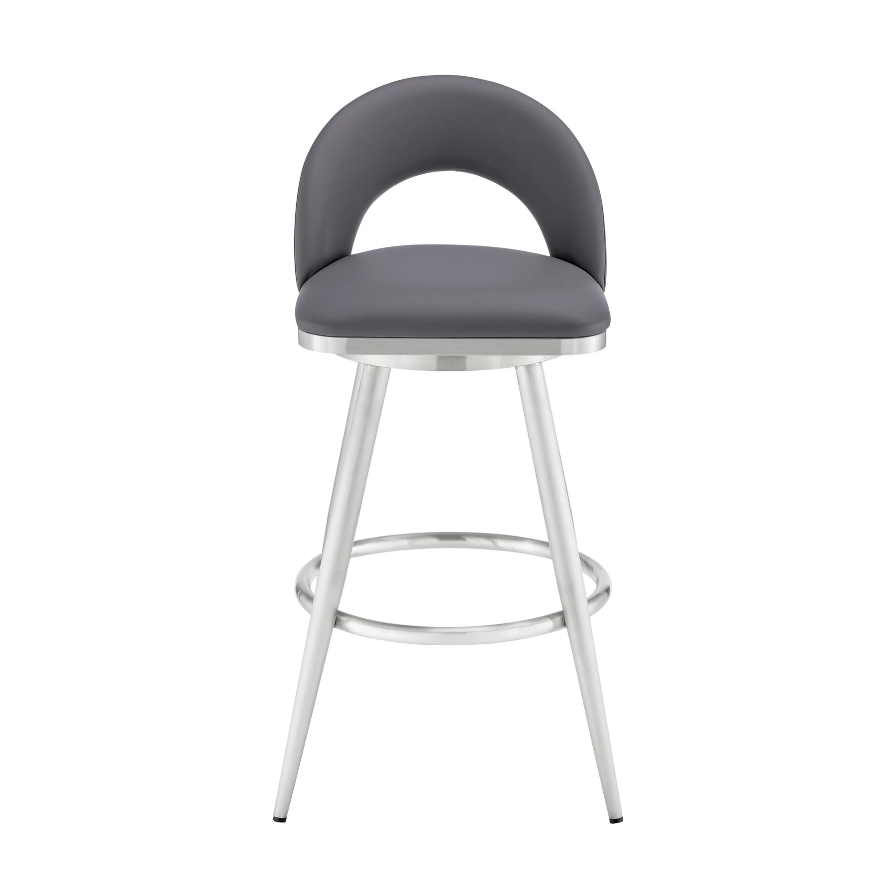 Charlotte 30" Swivel Bar Stool in Brushed Stainless Steel with Gray Faux Leather - Image 2