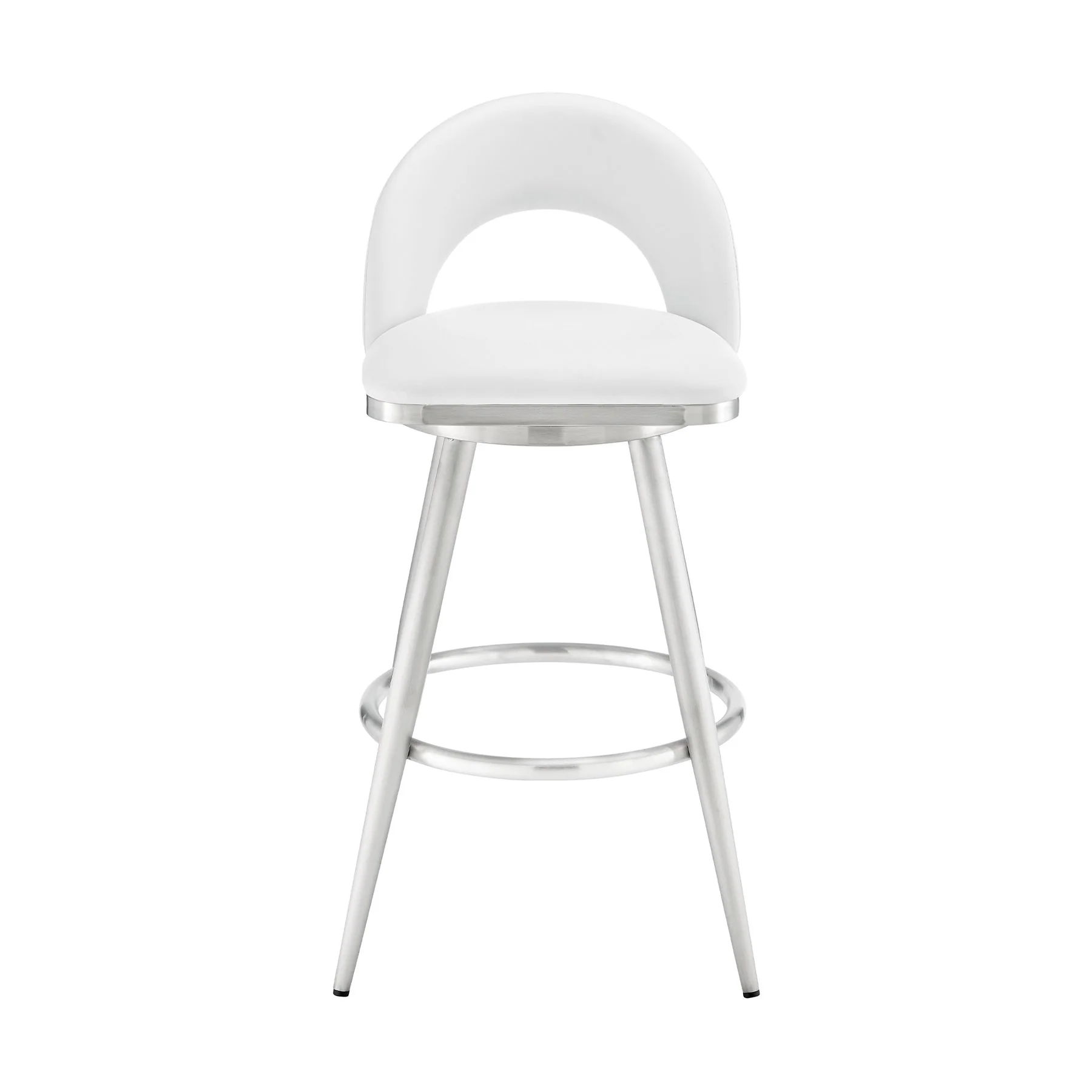 Charlotte 30" Swivel Bar Stool in Brushed Stainless Steel with White Faux Leather - Image 2