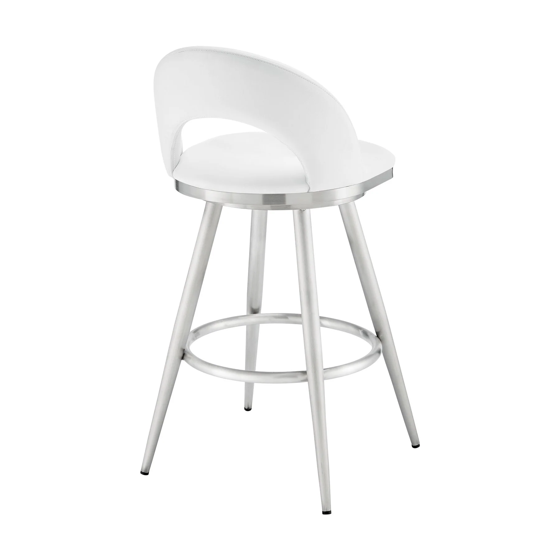 Charlotte 30" Swivel Bar Stool in Brushed Stainless Steel with White Faux Leather - Image 4