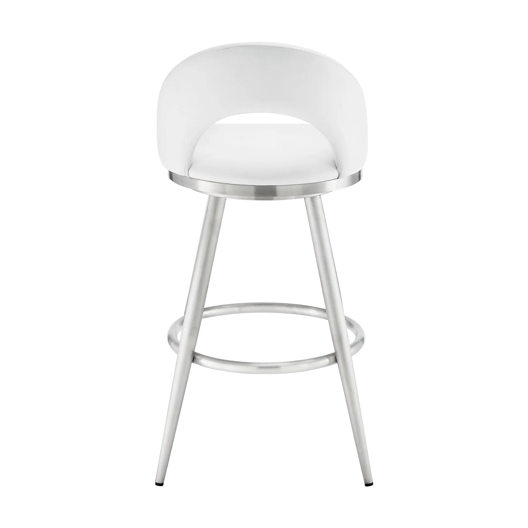 Charlotte 30" Swivel Bar Stool in Brushed Stainless Steel with White Faux Leather - Image 5