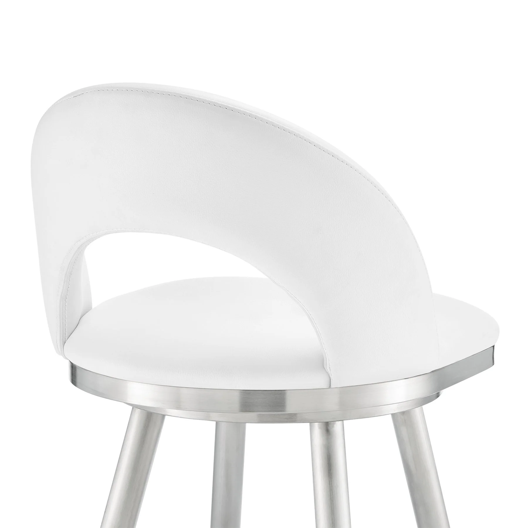 Charlotte 30" Swivel Bar Stool in Brushed Stainless Steel with White Faux Leather - Image 7