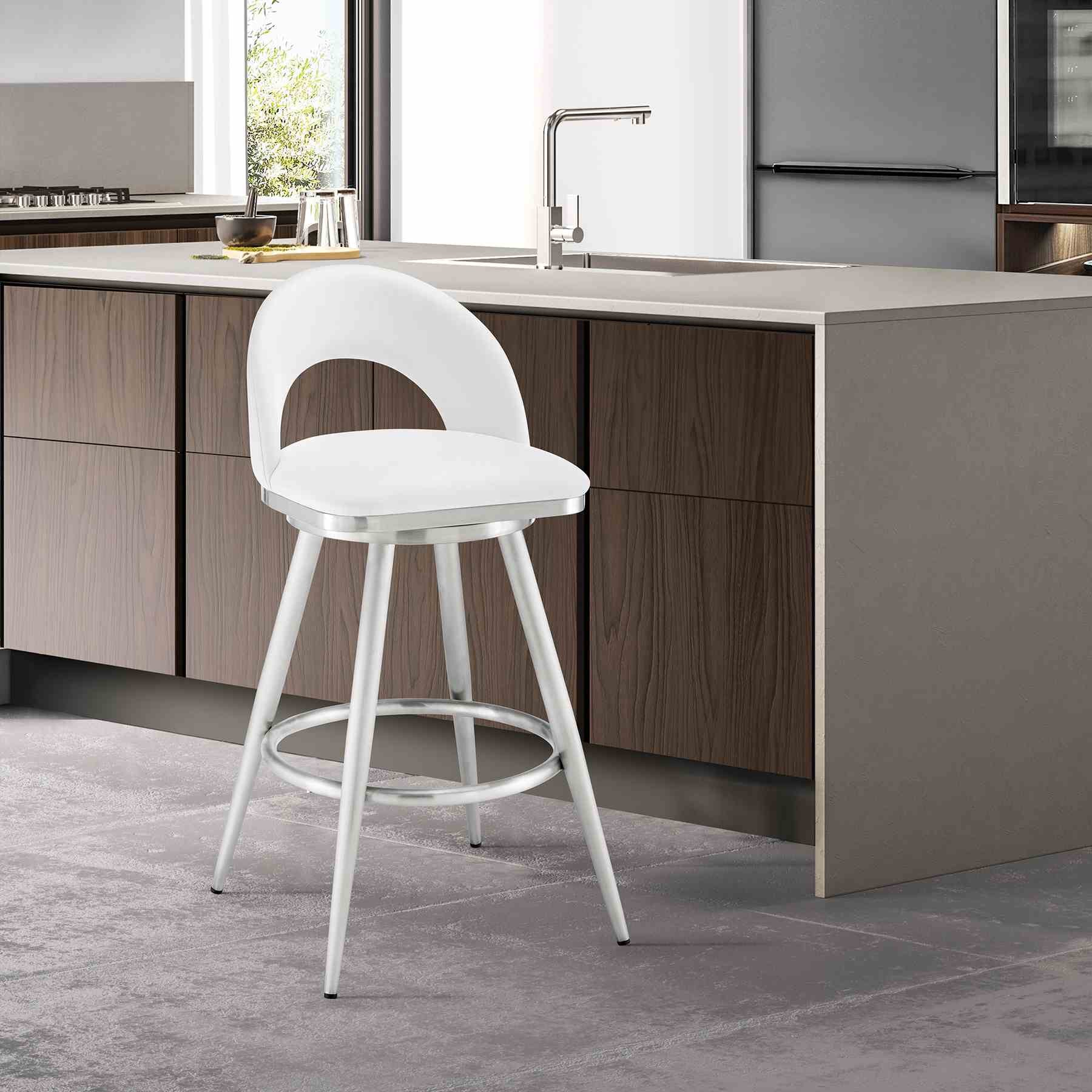 Charlotte 30" Swivel Bar Stool in Brushed Stainless Steel with White Faux Leather - Image 9