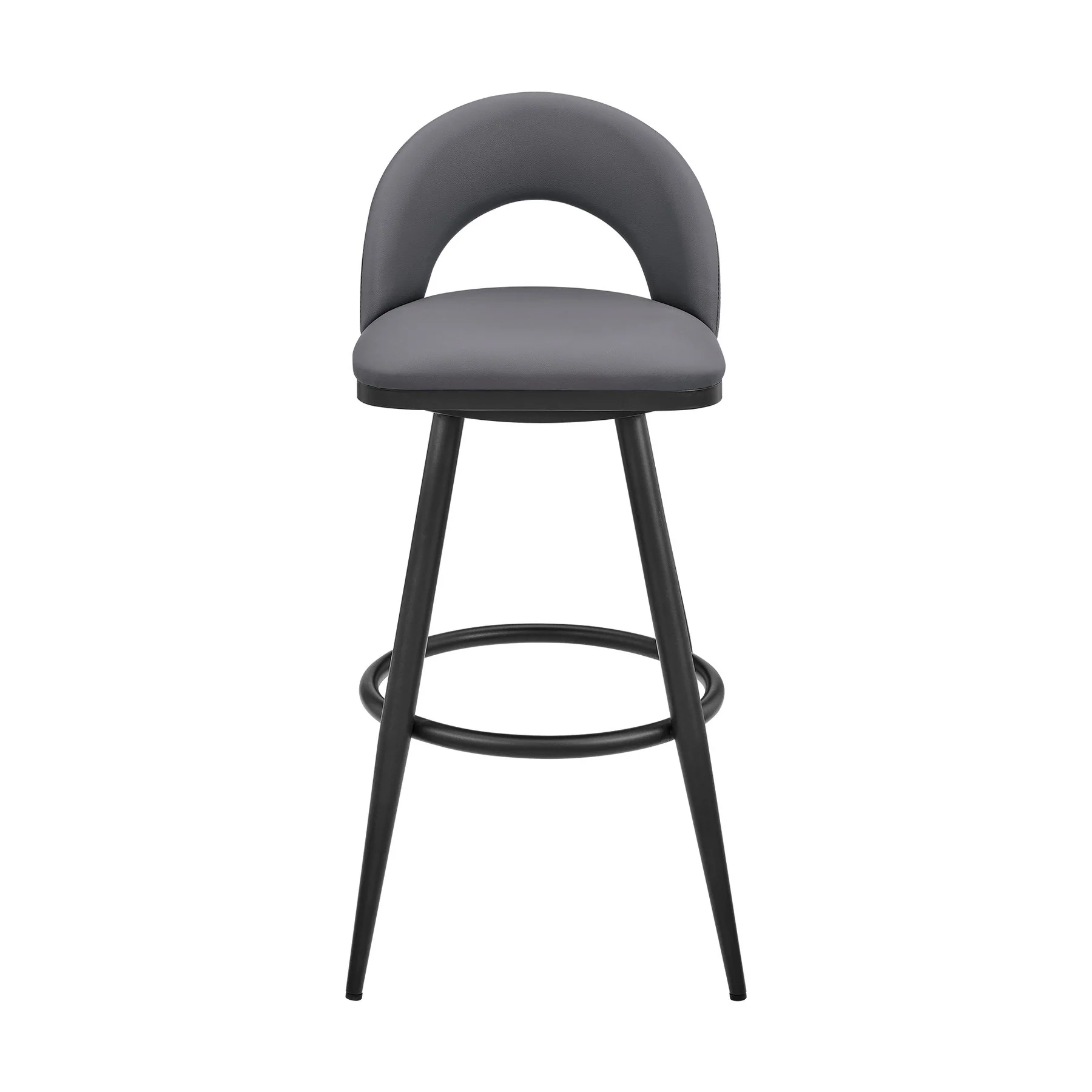 Charlotte Swivel Bar Stool in Black Metal with Gray Faux Leather - Image 2