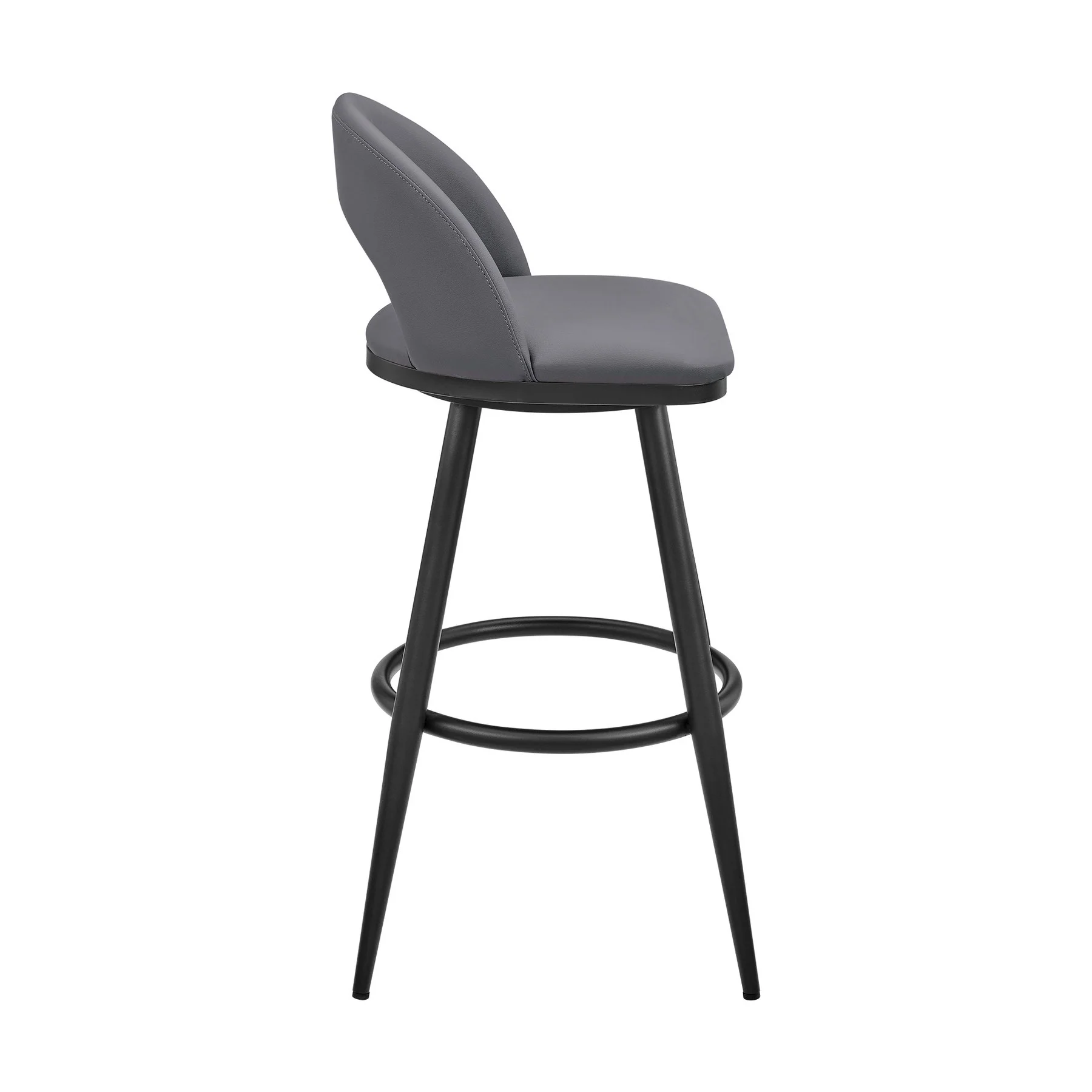 Charlotte Swivel Counter Stool in Black Metal and Gray Faux Leather - Image 3