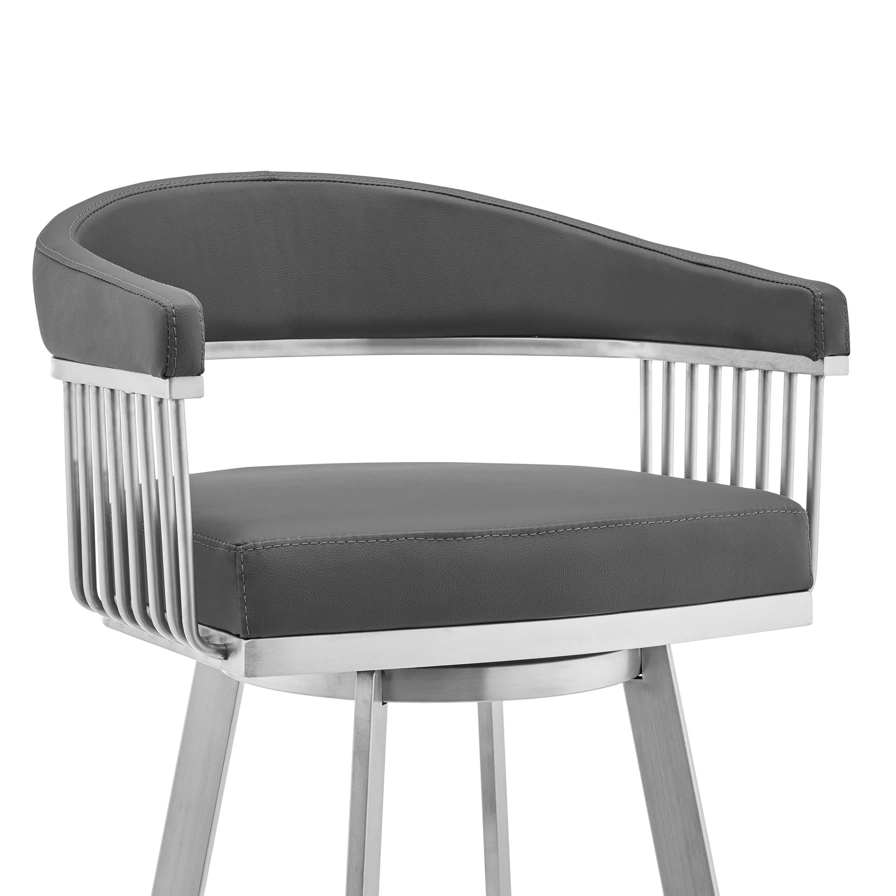 Chelsea 25" Swivel Counter Stool with Brushed Stainless Steel and Gray Faux Leather - Image 4