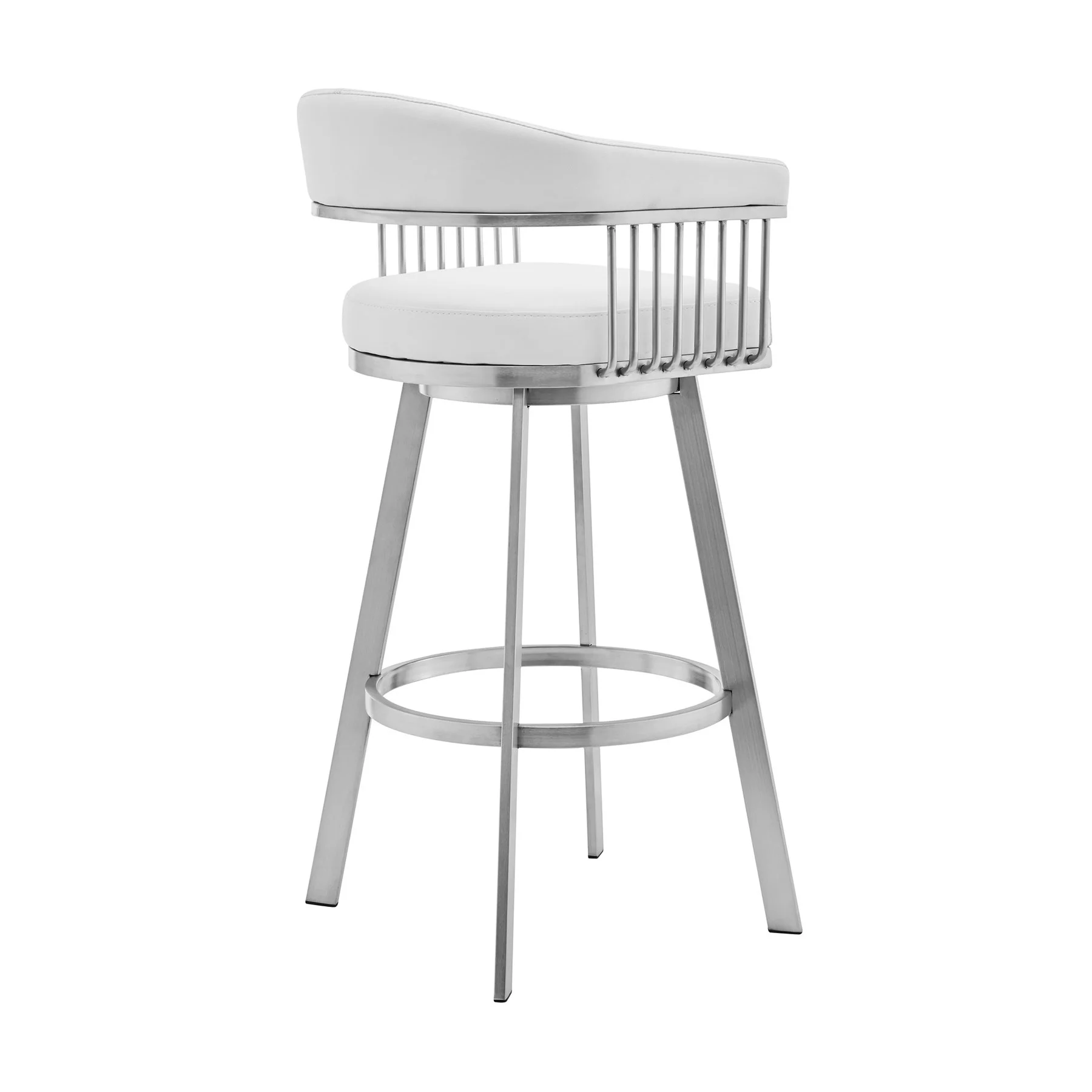 Chelsea 25" Swivel Counter Stool with Brushed Stainless Steel and White Faux Leather - Image 3