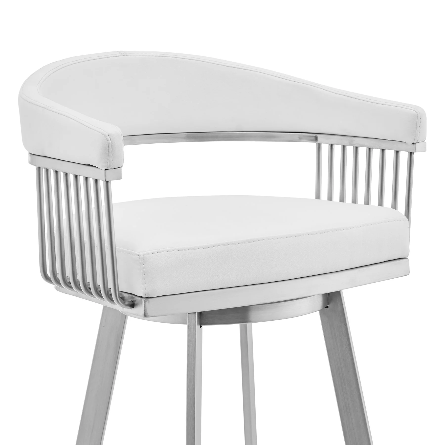 Chelsea 25" Swivel Counter Stool with Brushed Stainless Steel and White Faux Leather - Image 4