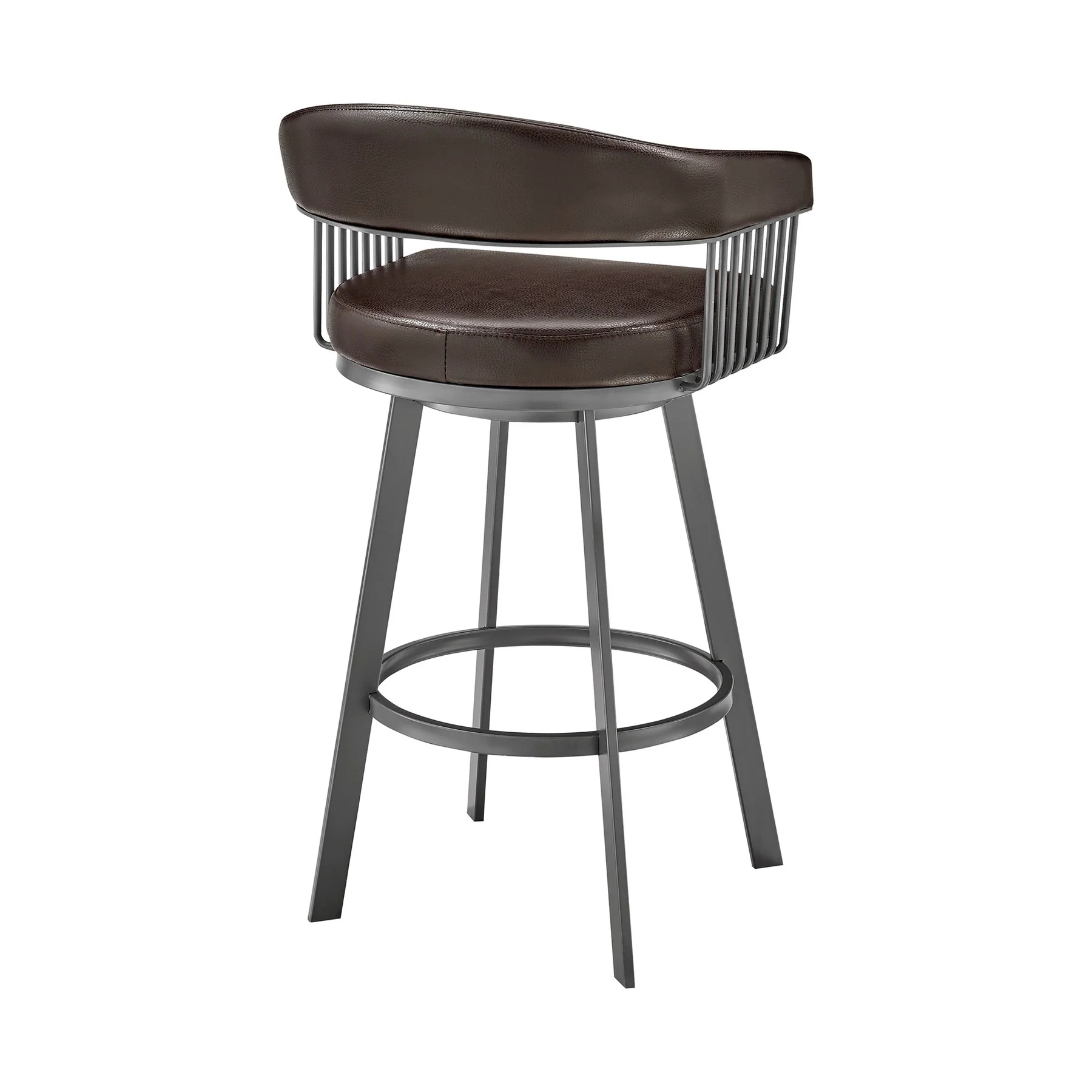 Chelsea 25" Swivel Counter Stool with Java Silver Finish and Chocolate Faux Leather - Image 4