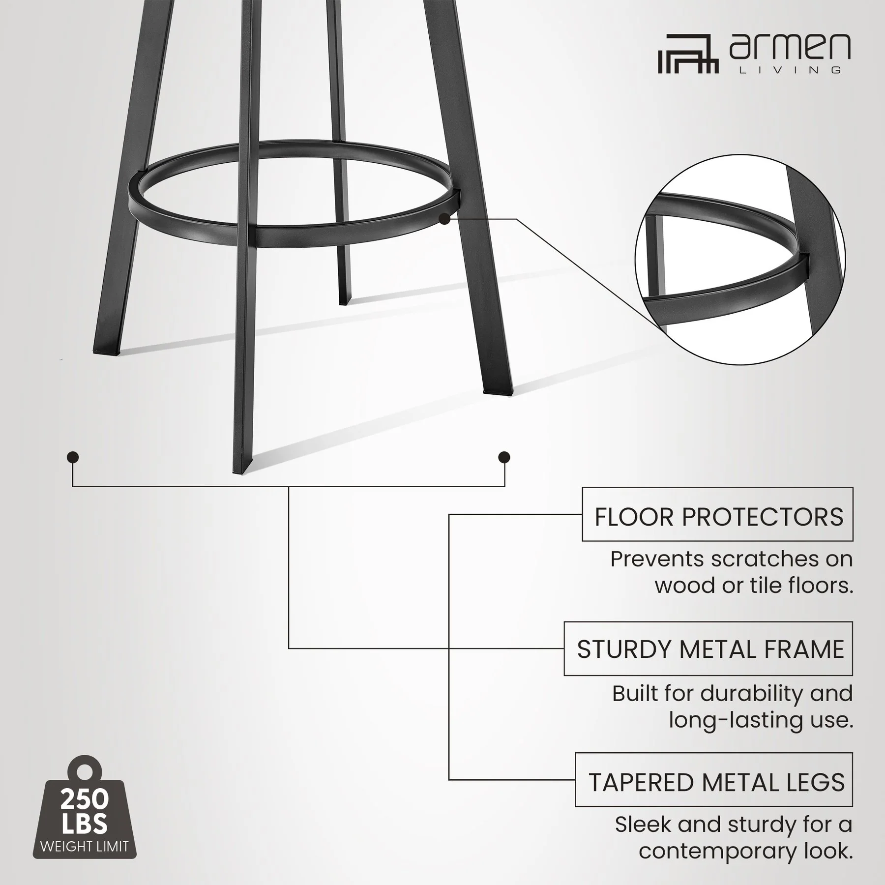 Chelsea 25" Swivel Counter Stool with Matte Black Finish and Vintage Gray Faux Leather - Image 12