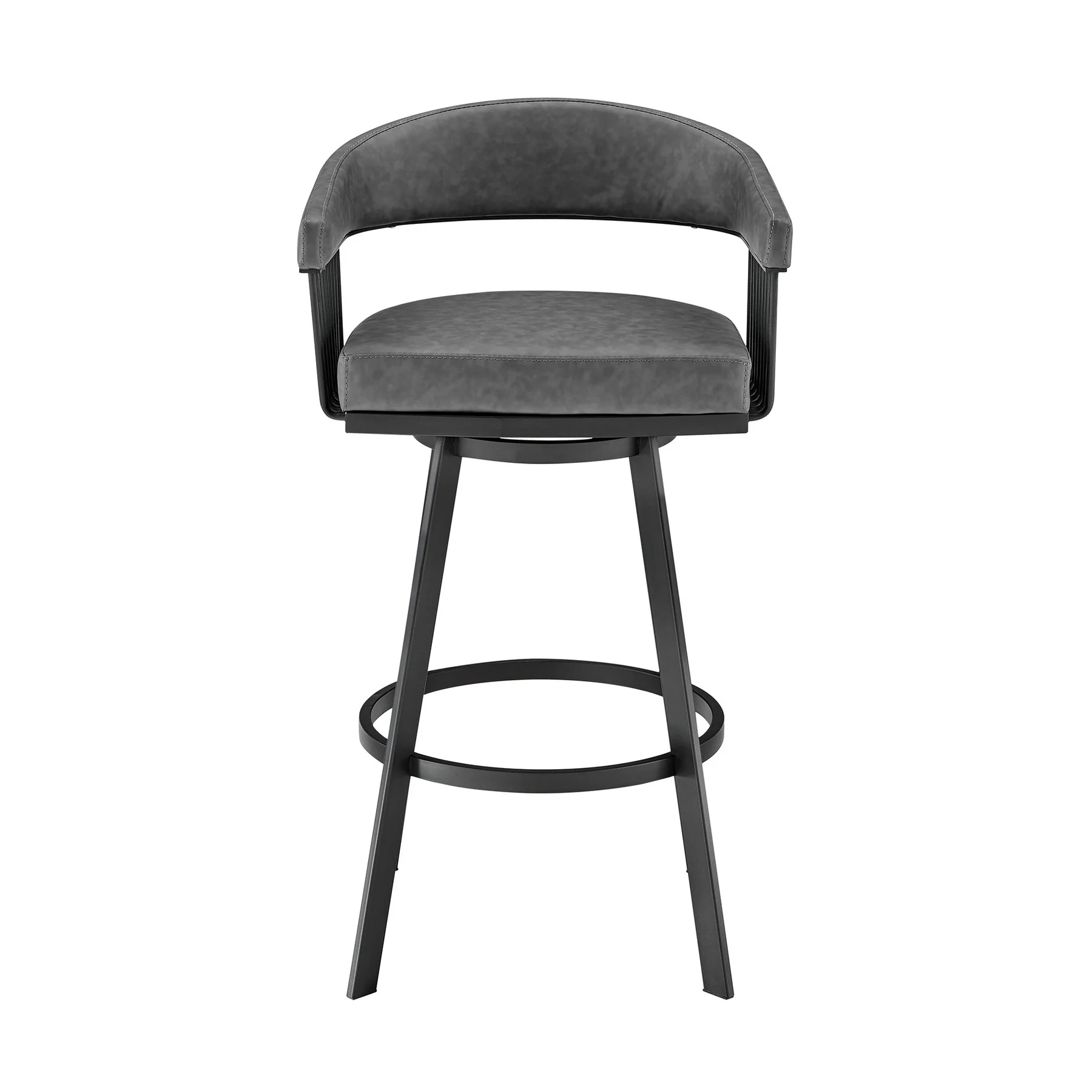 Chelsea 25" Swivel Counter Stool with Matte Black Finish and Vintage Gray Faux Leather - Image 2
