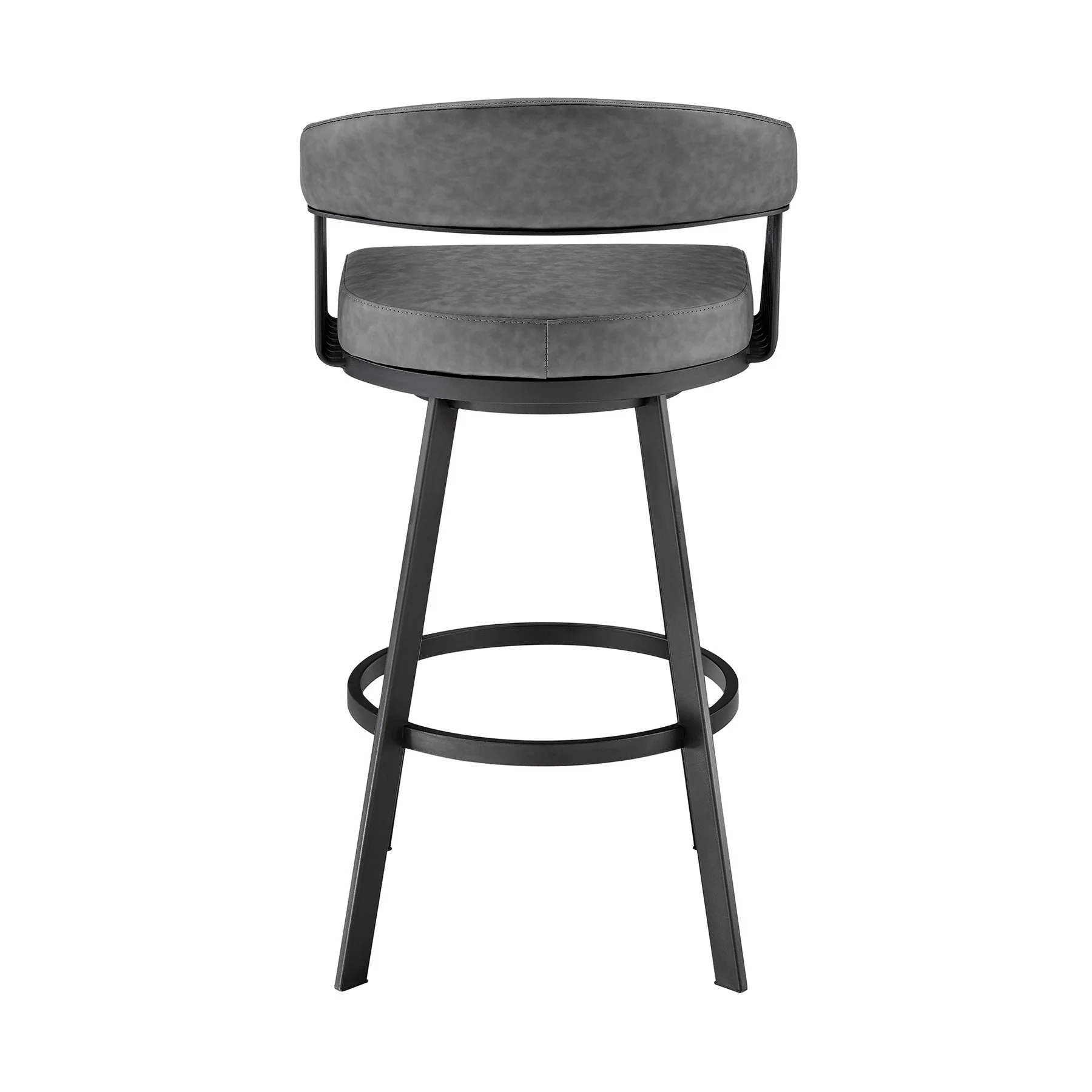 Chelsea 25" Swivel Counter Stool with Matte Black Finish and Vintage Gray Faux Leather - Image 5