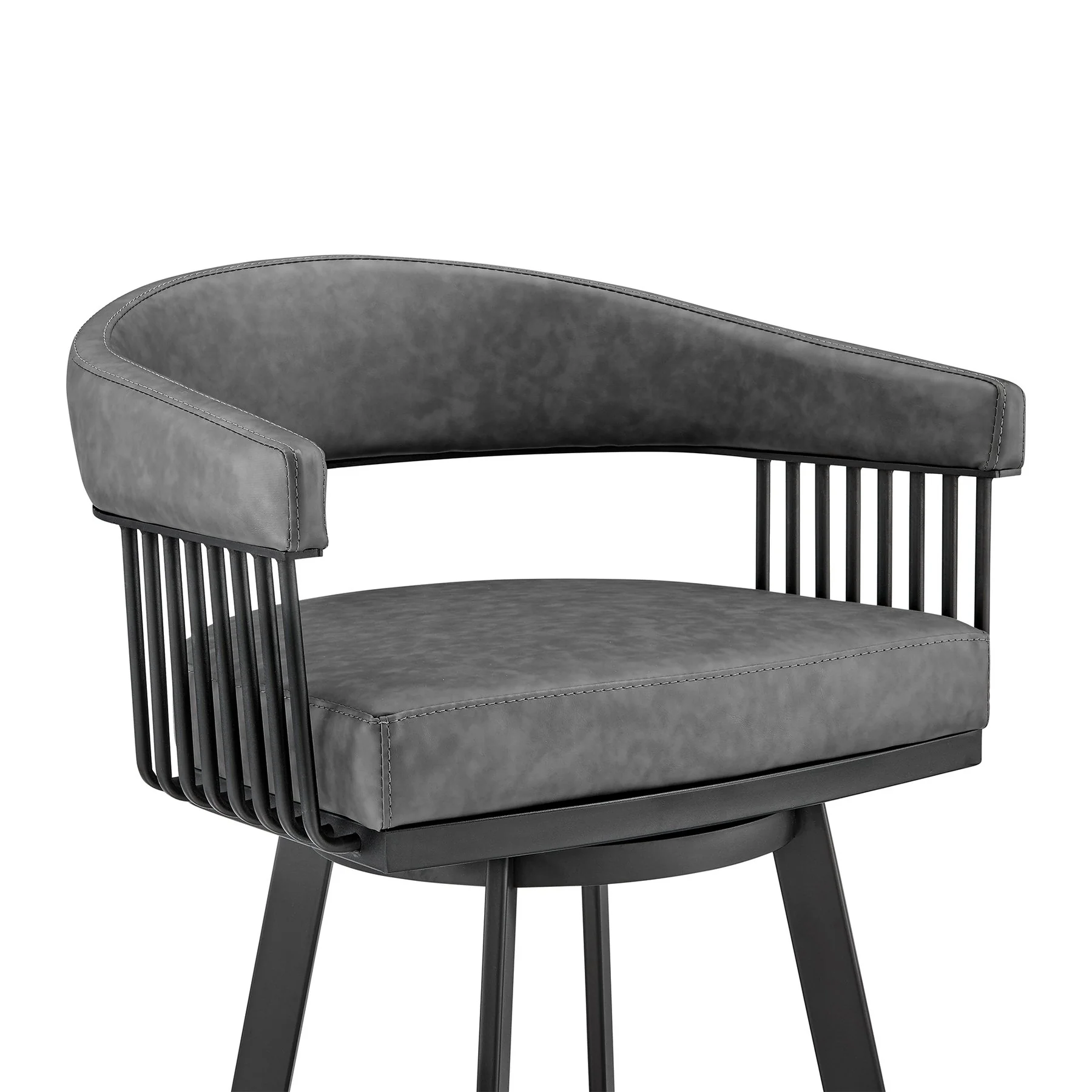 Chelsea 25" Swivel Counter Stool with Matte Black Finish and Vintage Gray Faux Leather - Image 6