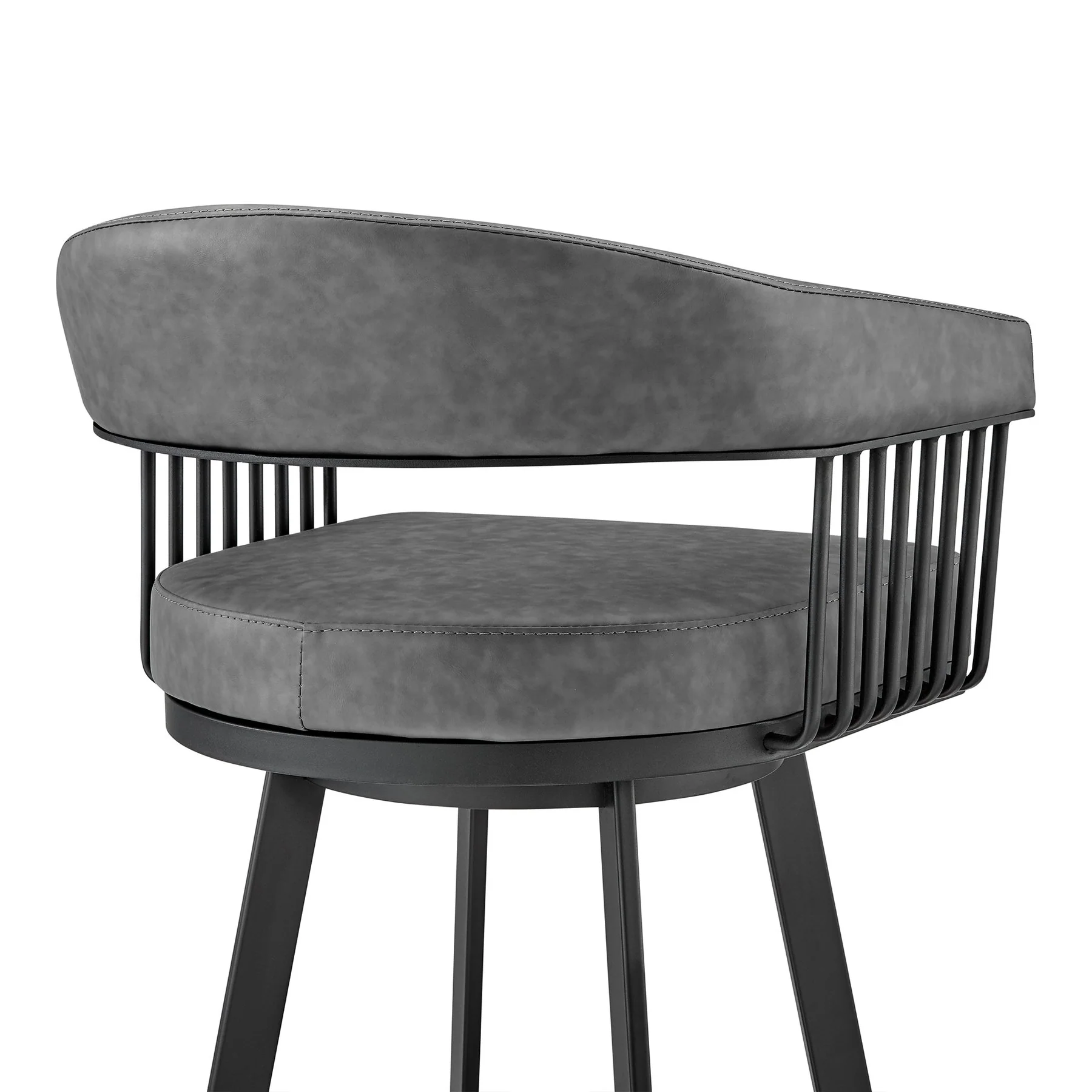 Chelsea 25" Swivel Counter Stool with Matte Black Finish and Vintage Gray Faux Leather - Image 7