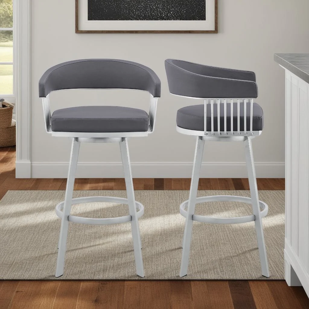 Chelsea 25" Swivel Counter Stool with Silver Metal Finish and Slate Gray Faux Leather - Image 11