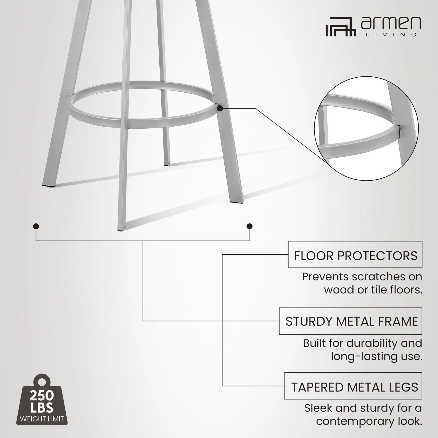 Chelsea 25" Swivel Counter Stool with Silver Metal Finish and Slate Gray Faux Leather - Image 13