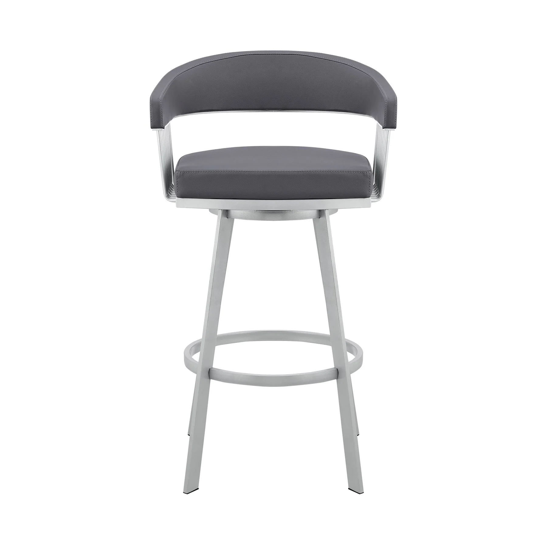 Chelsea 25" Swivel Counter Stool with Silver Metal Finish and Slate Gray Faux Leather - Image 2