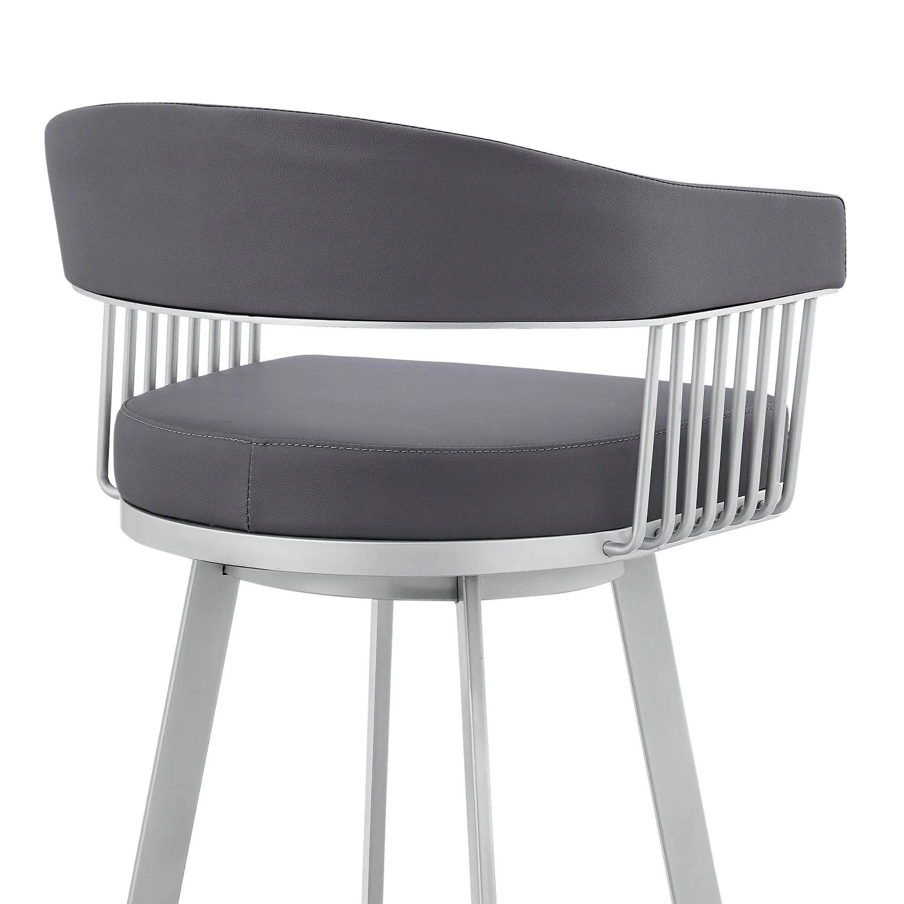 Chelsea 25" Swivel Counter Stool with Silver Metal Finish and Slate Gray Faux Leather - Image 7