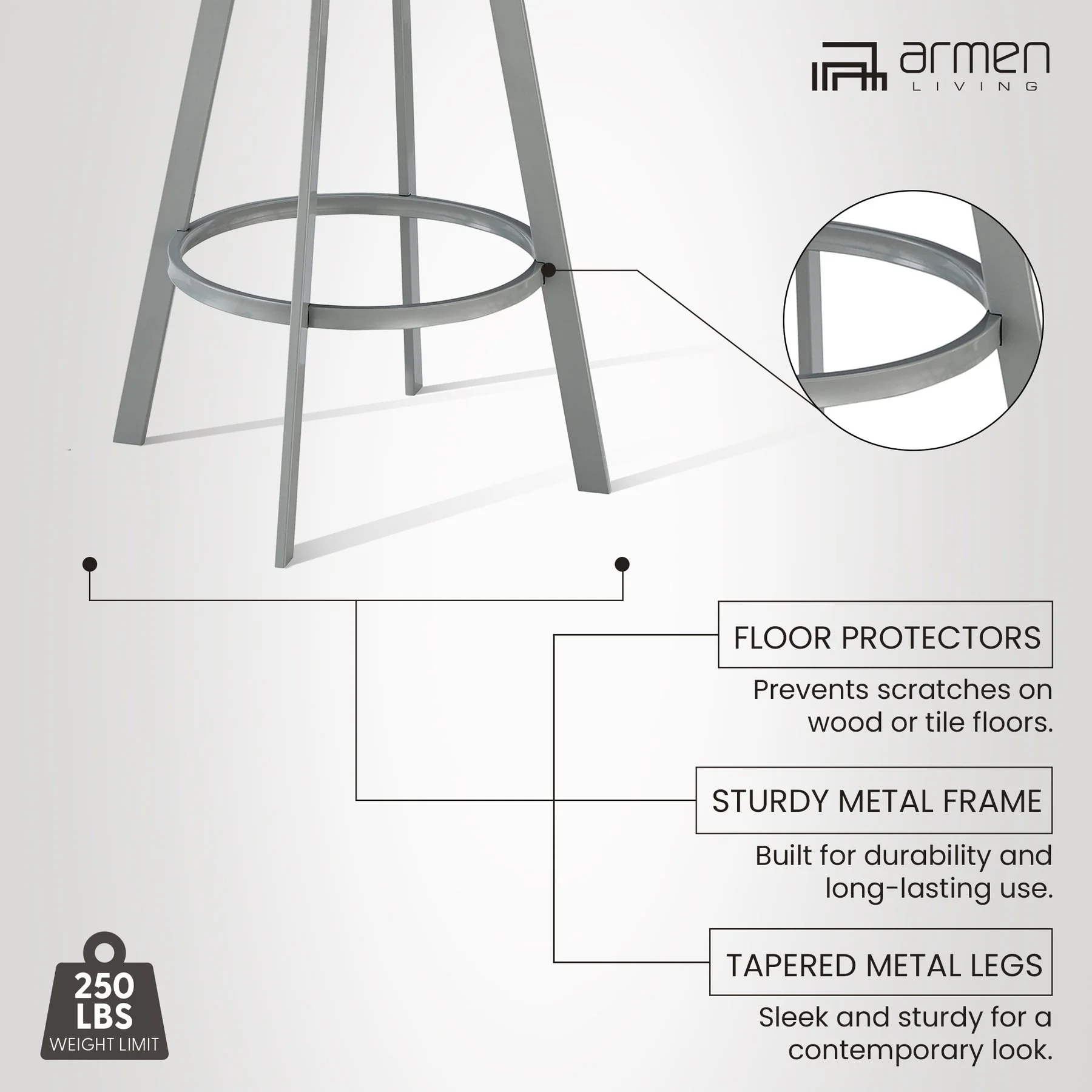 Chelsea 25" Swivel Counter Stool with Silver Metal Finish and White Faux Leather - Image 12