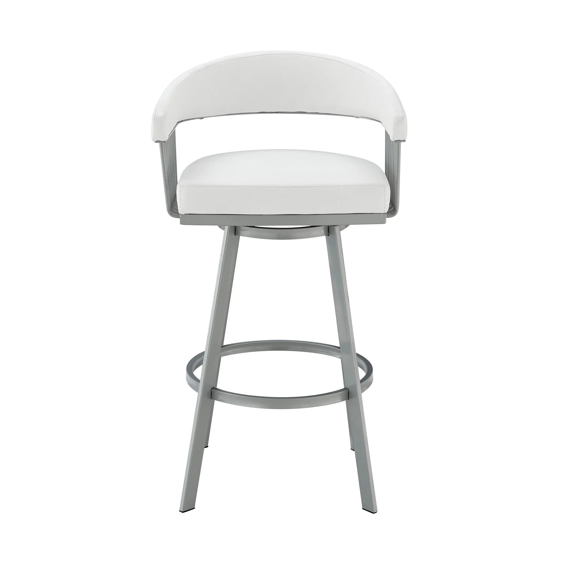 Chelsea 25" Swivel Counter Stool with Silver Metal Finish and White Faux Leather - Image 2
