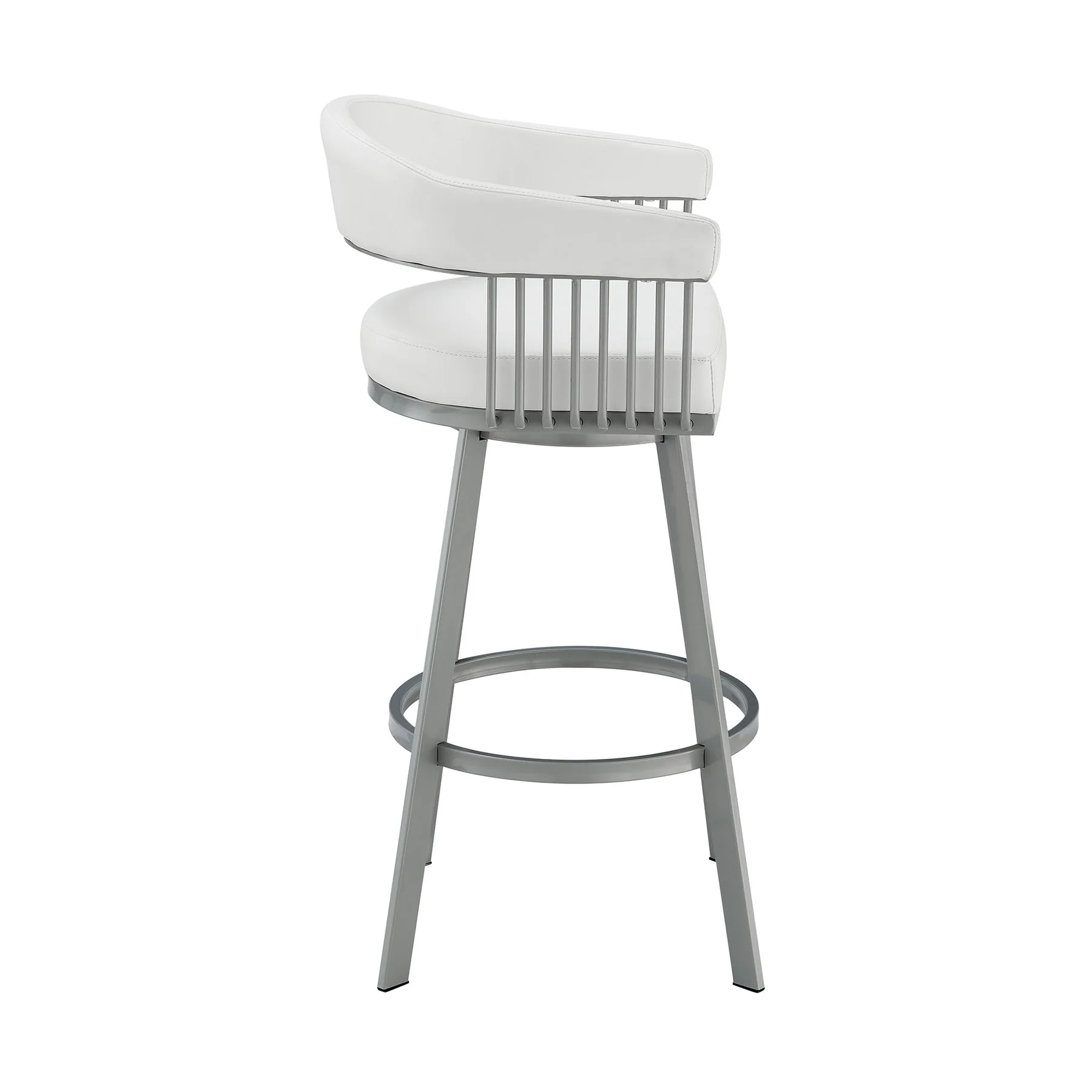 Chelsea 25" Swivel Counter Stool with Silver Metal Finish and White Faux Leather - Image 3