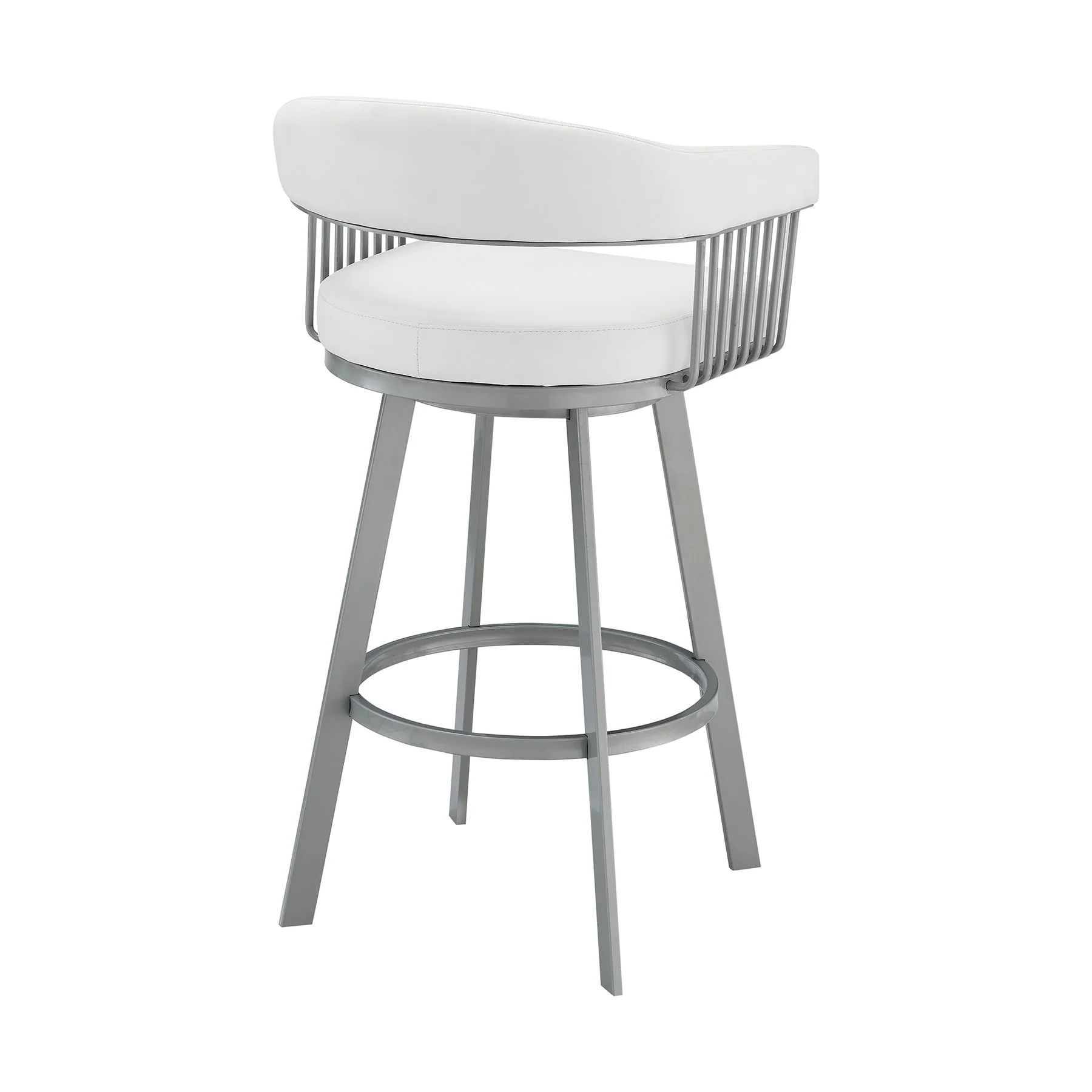 Chelsea 25" Swivel Counter Stool with Silver Metal Finish and White Faux Leather - Image 4