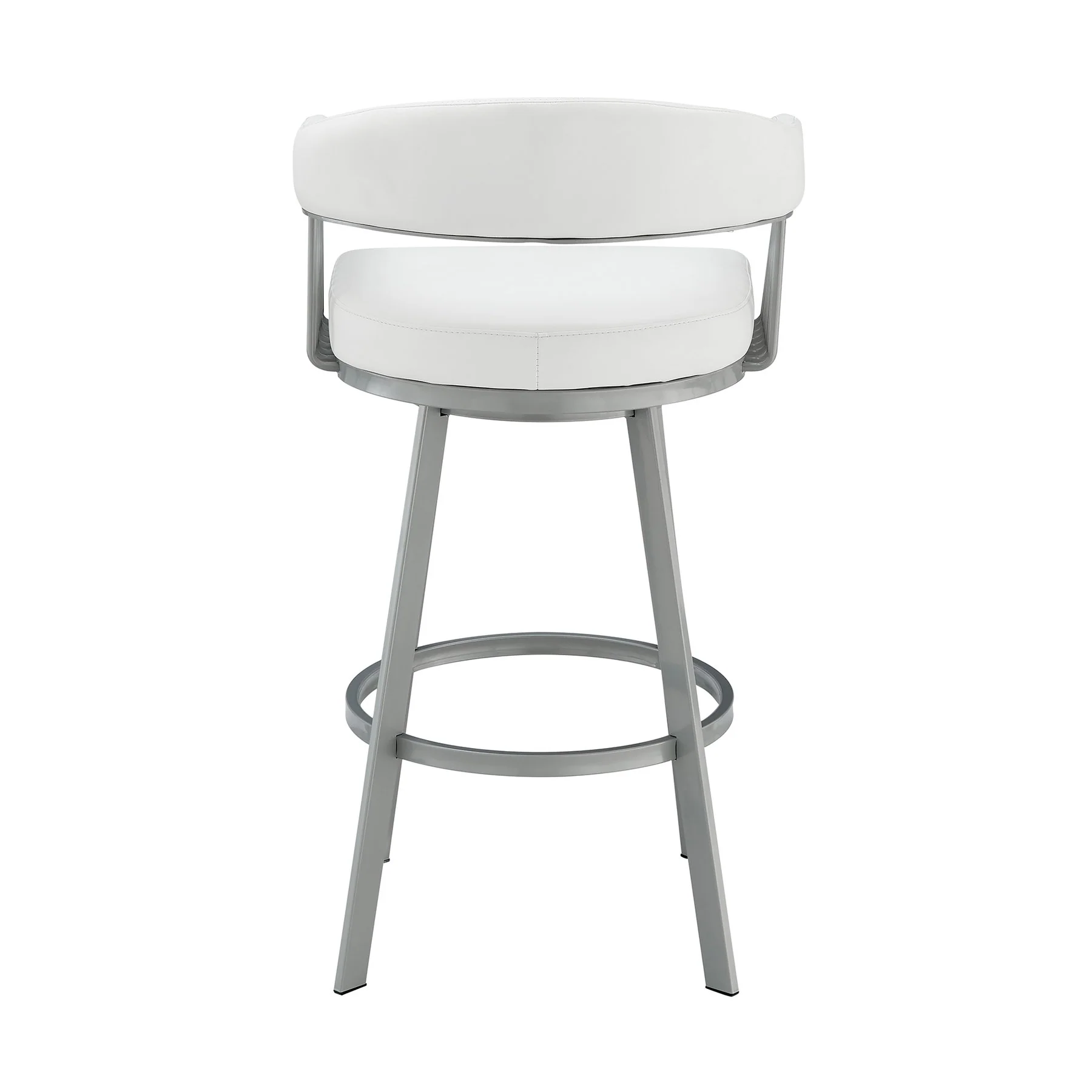 Chelsea 25" Swivel Counter Stool with Silver Metal Finish and White Faux Leather - Image 5