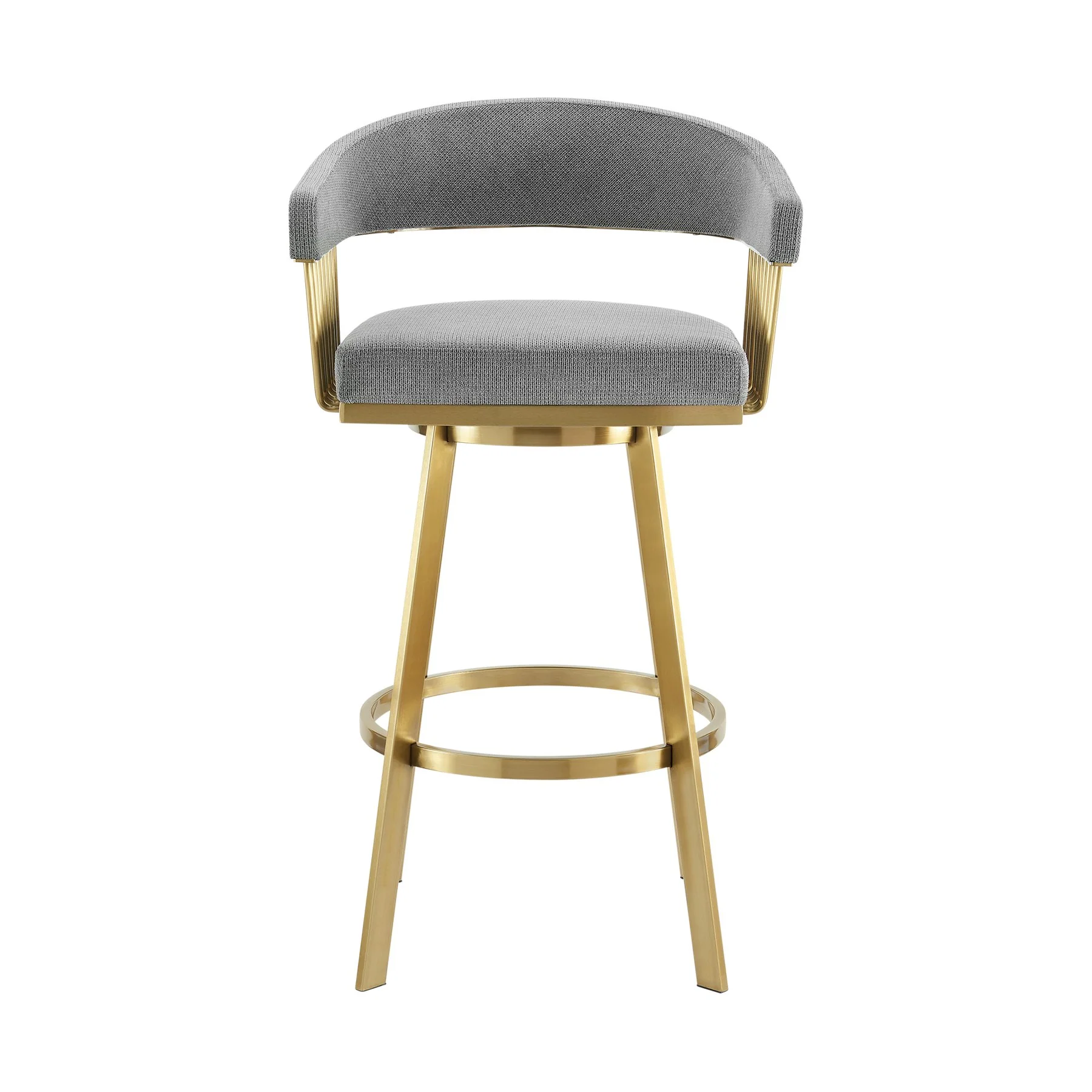 Chelsea 26" Swivel Counter Stool with Gold Brushed Stainless Steel and Anchor Gray Fabric - Image 2