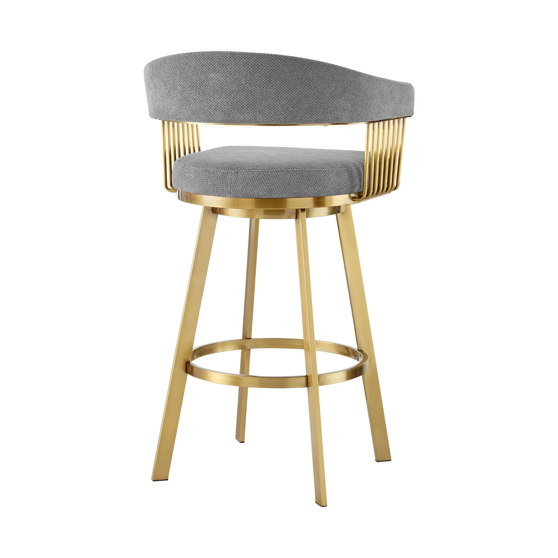 Chelsea 26" Swivel Counter Stool with Gold Brushed Stainless Steel and Anchor Gray Fabric - Image 3