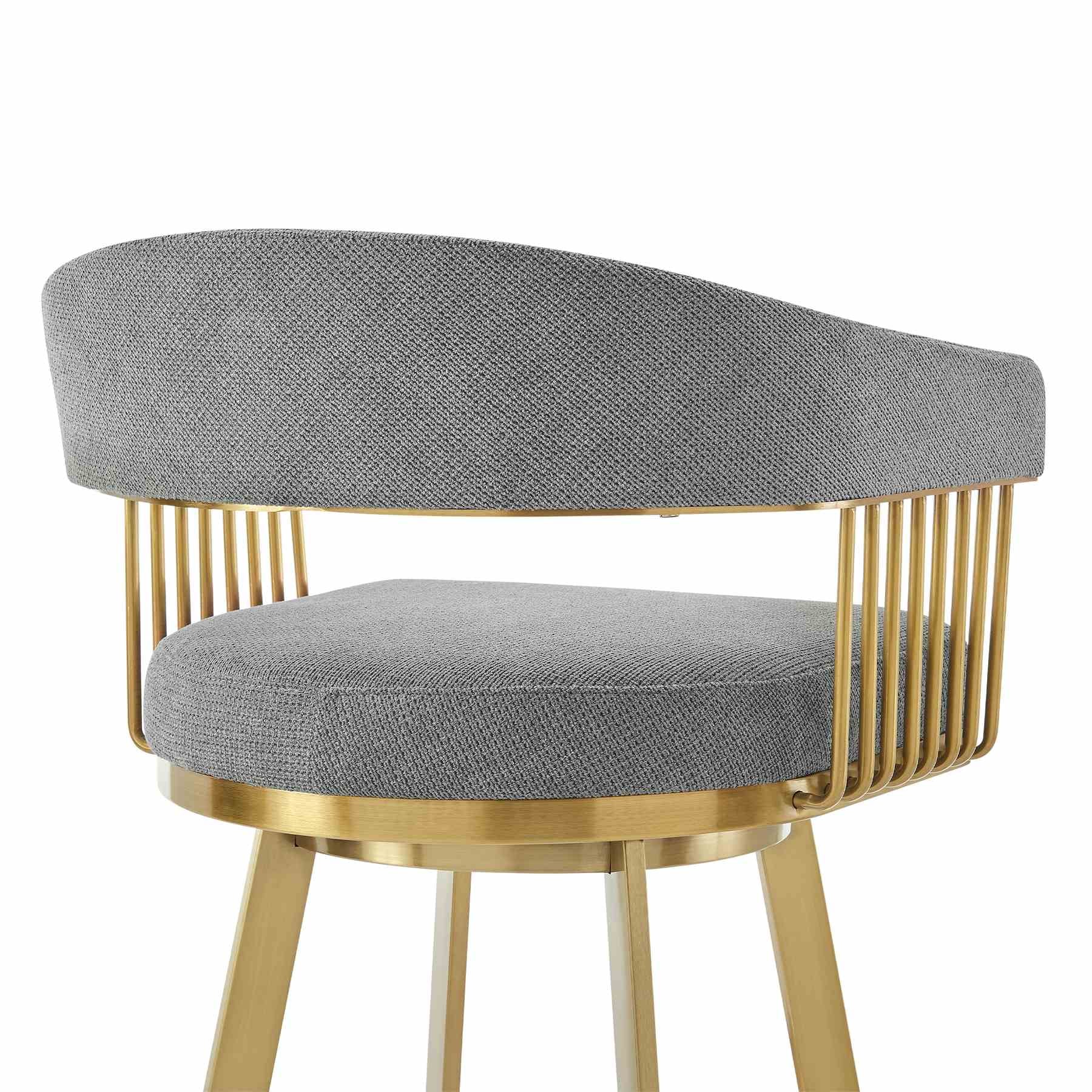 Chelsea 26" Swivel Counter Stool with Gold Brushed Stainless Steel and Anchor Gray Fabric - Image 5