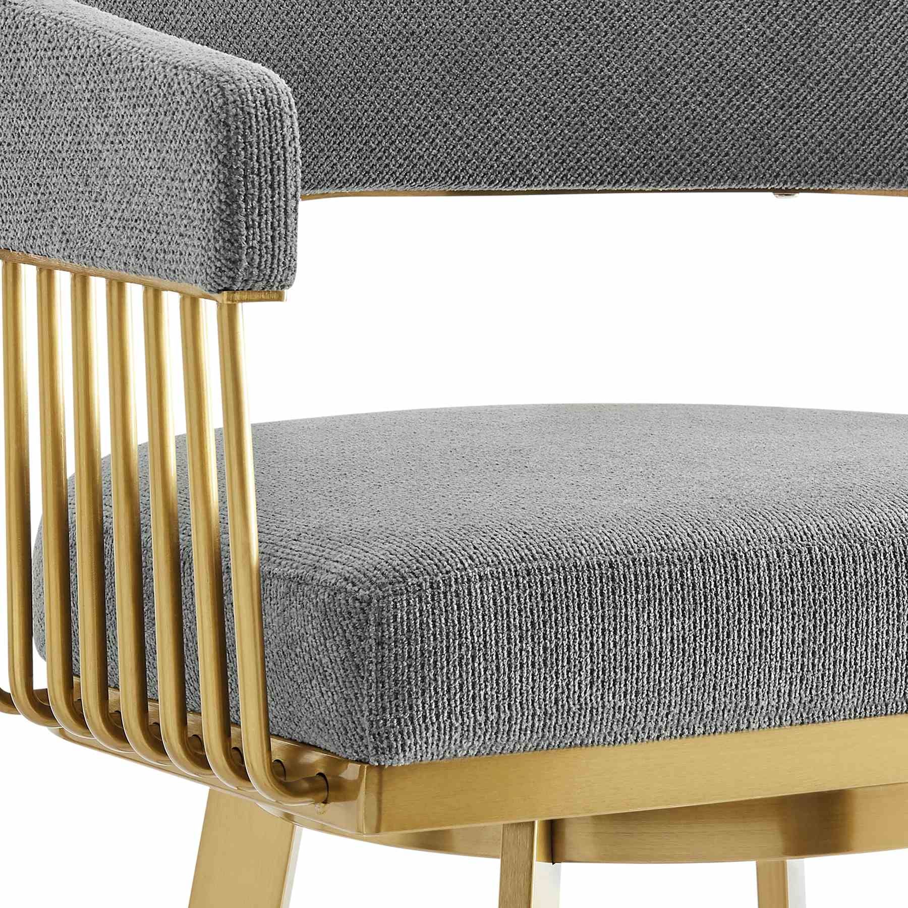Chelsea 26" Swivel Counter Stool with Gold Brushed Stainless Steel and Anchor Gray Fabric - Image 6