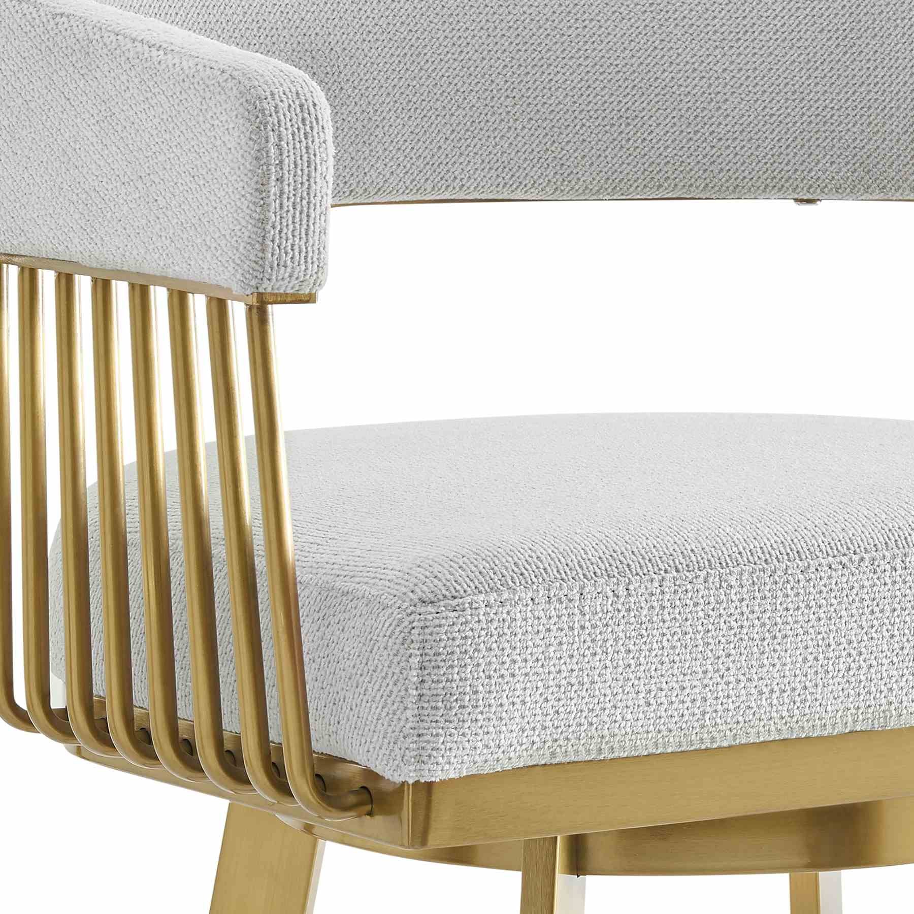 Chelsea 26" Swivel Counter Stool with Gold Brushed Stainless Steel and Silver Fabric - Image 6
