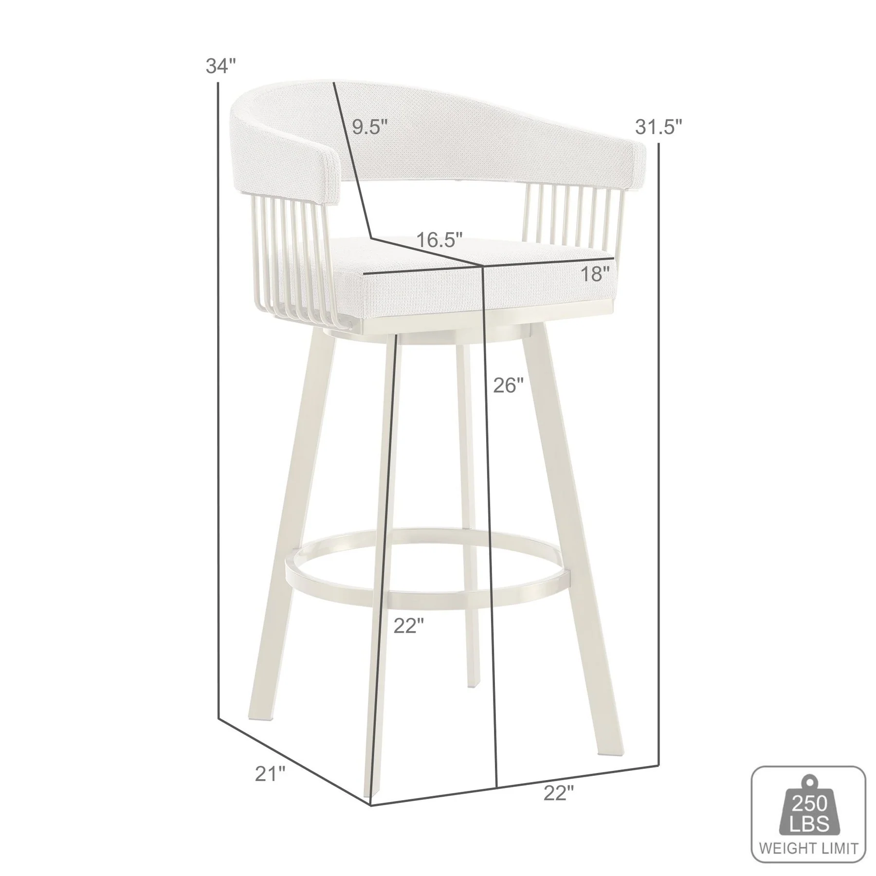 Chelsea 26" Swivel Counter Stool with Gold Brushed Stainless Steel and Silver Fabric - Image 9