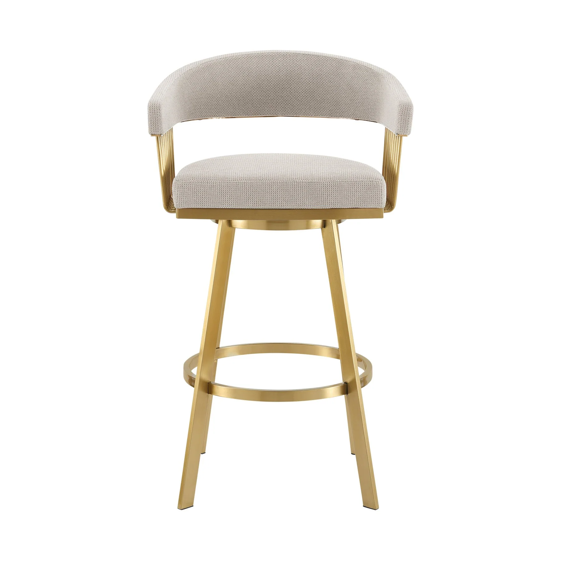 Chelsea 26" Swivel Counter Stool with Gold Brushed Stainless Steel and Taupe Fabric - Image 2