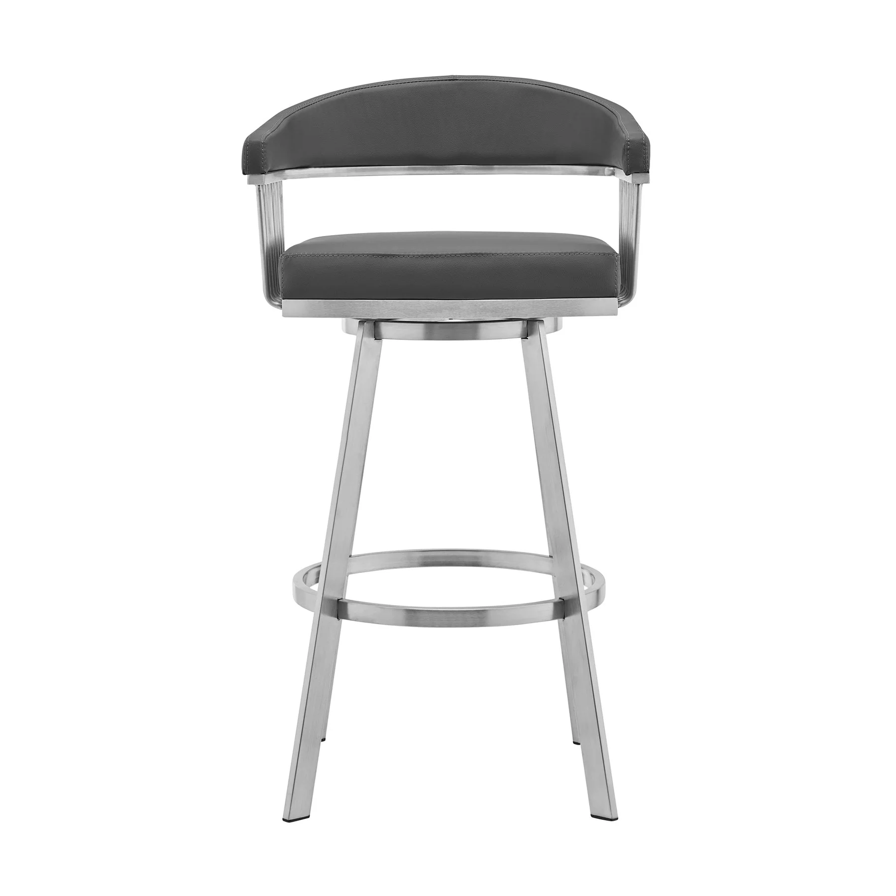 Chelsea 29" Gray Faux Leather and Brushed Stainless Steel Swivel Bar Stool - Image 2