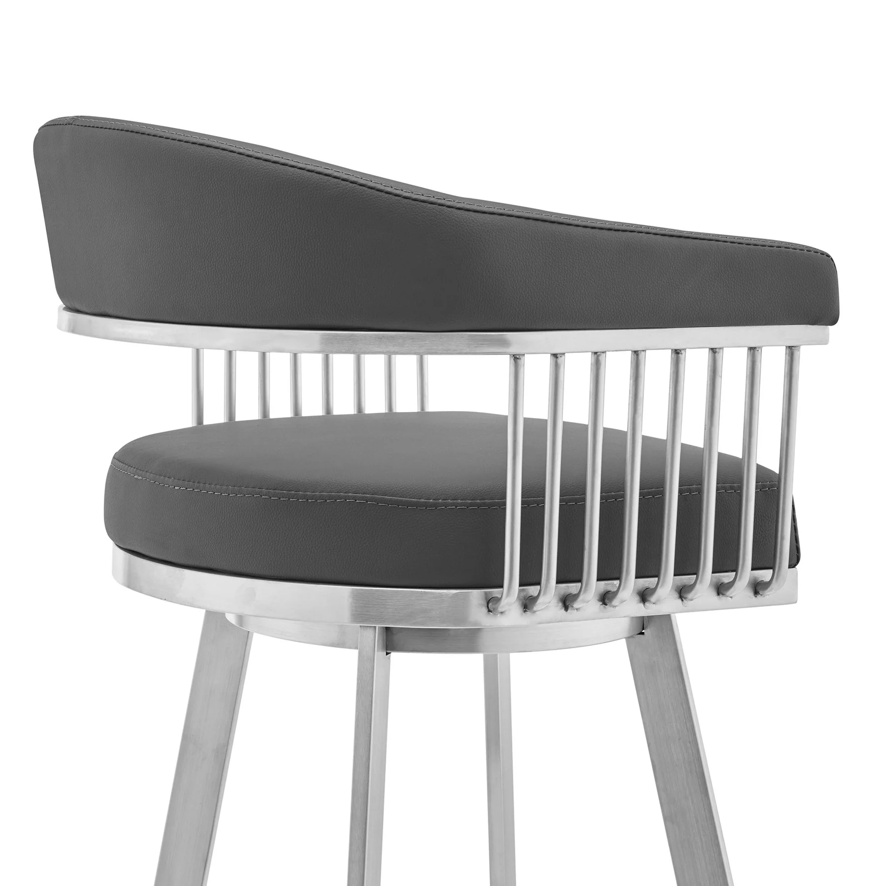 Chelsea 29" Gray Faux Leather and Brushed Stainless Steel Swivel Bar Stool - Image 5