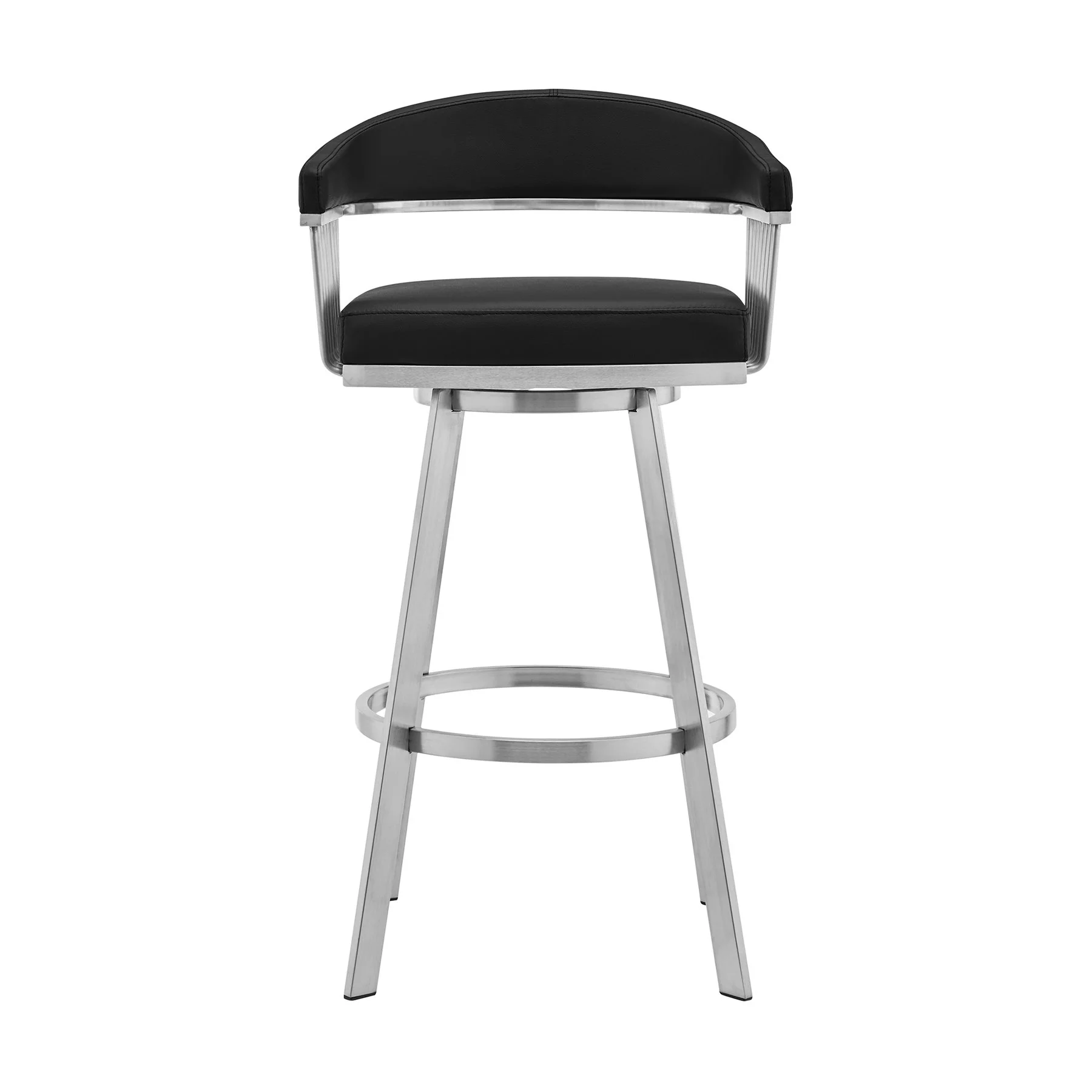 Chelsea 29" Swivel Bar Stool with Brushed Stainless Steel and Black Faux Leather - Image 2