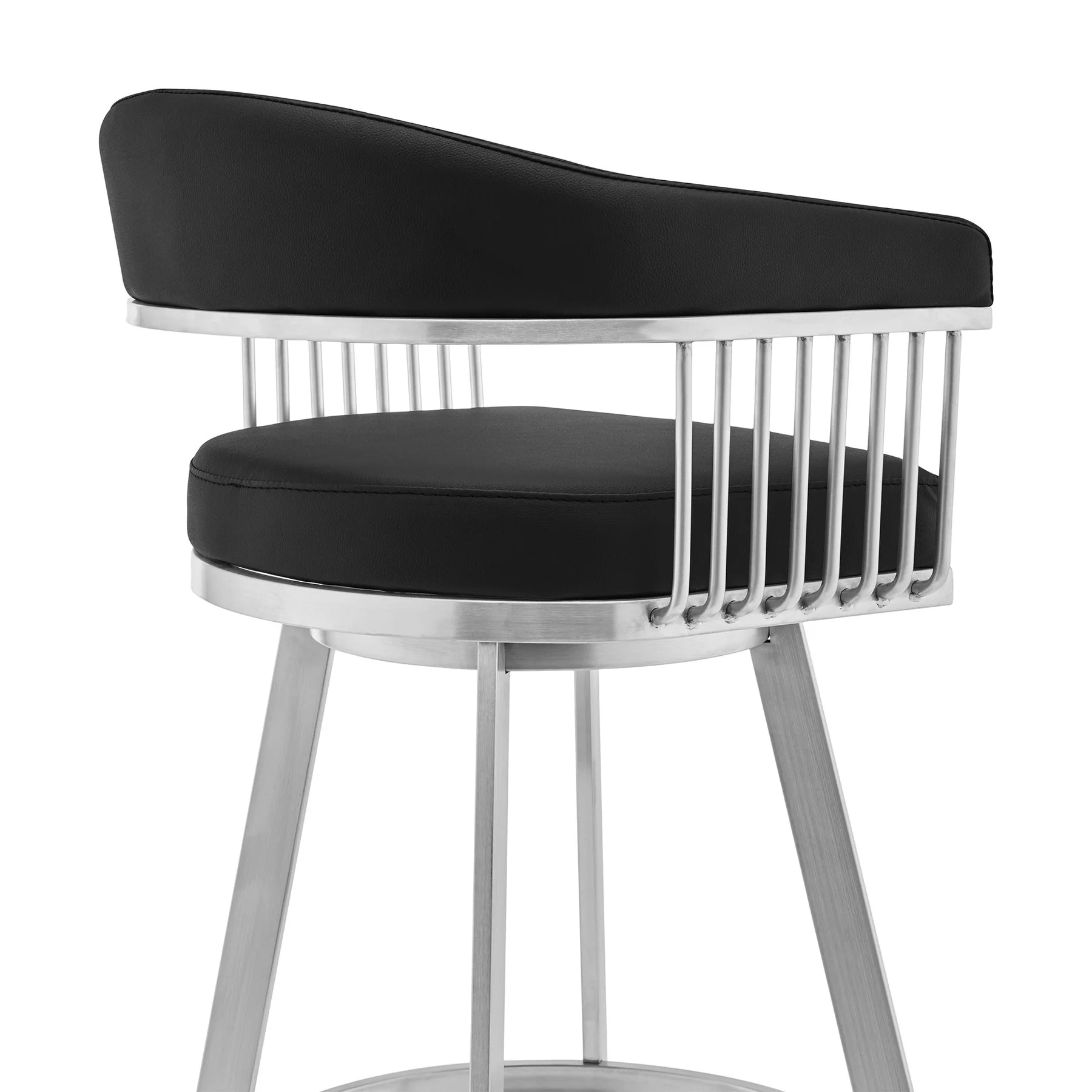 Chelsea 29" Swivel Bar Stool with Brushed Stainless Steel and Black Faux Leather - Image 5