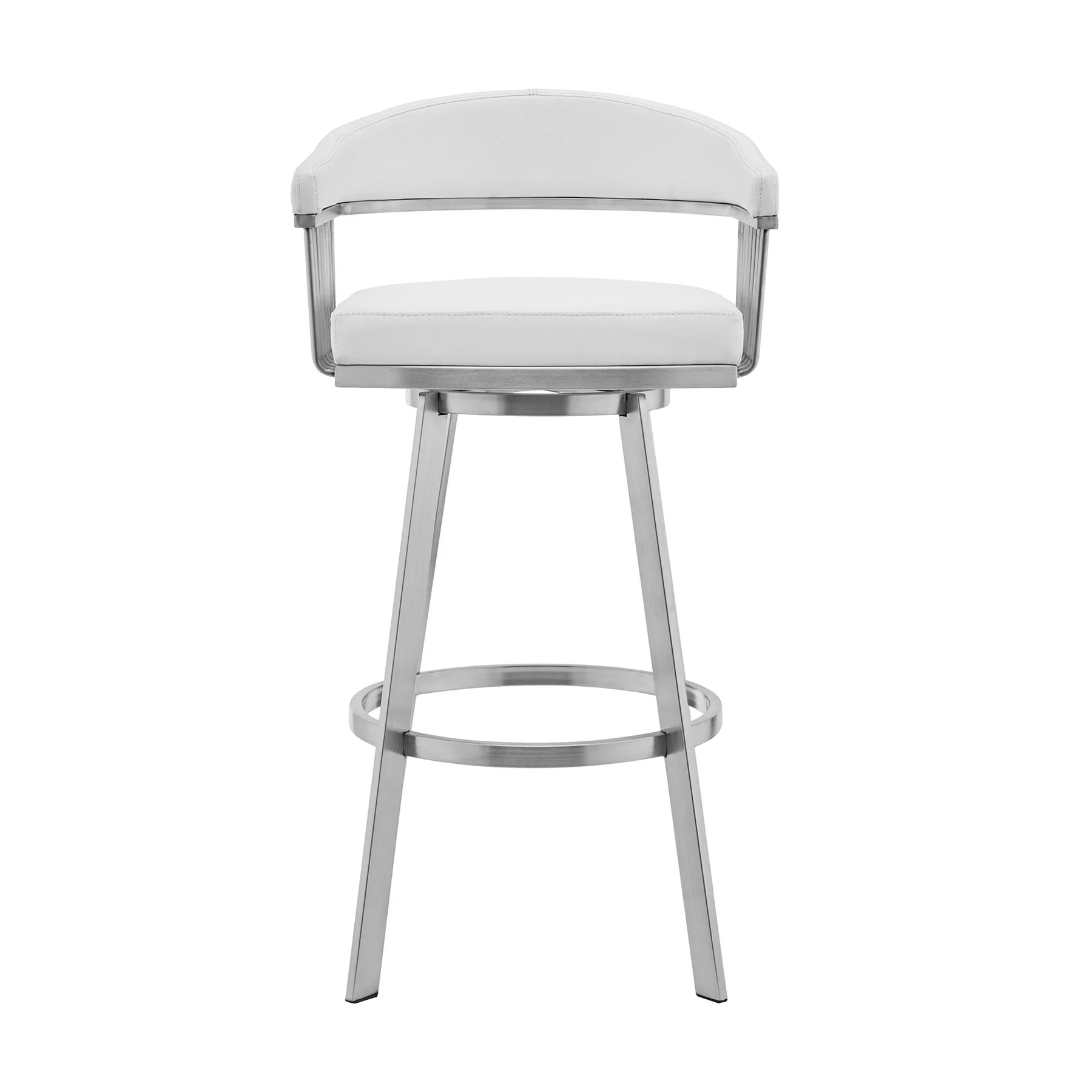 Chelsea 29" Swivel Bar Stool with Brushed Stainless Steel and White Faux Leather - Image 2